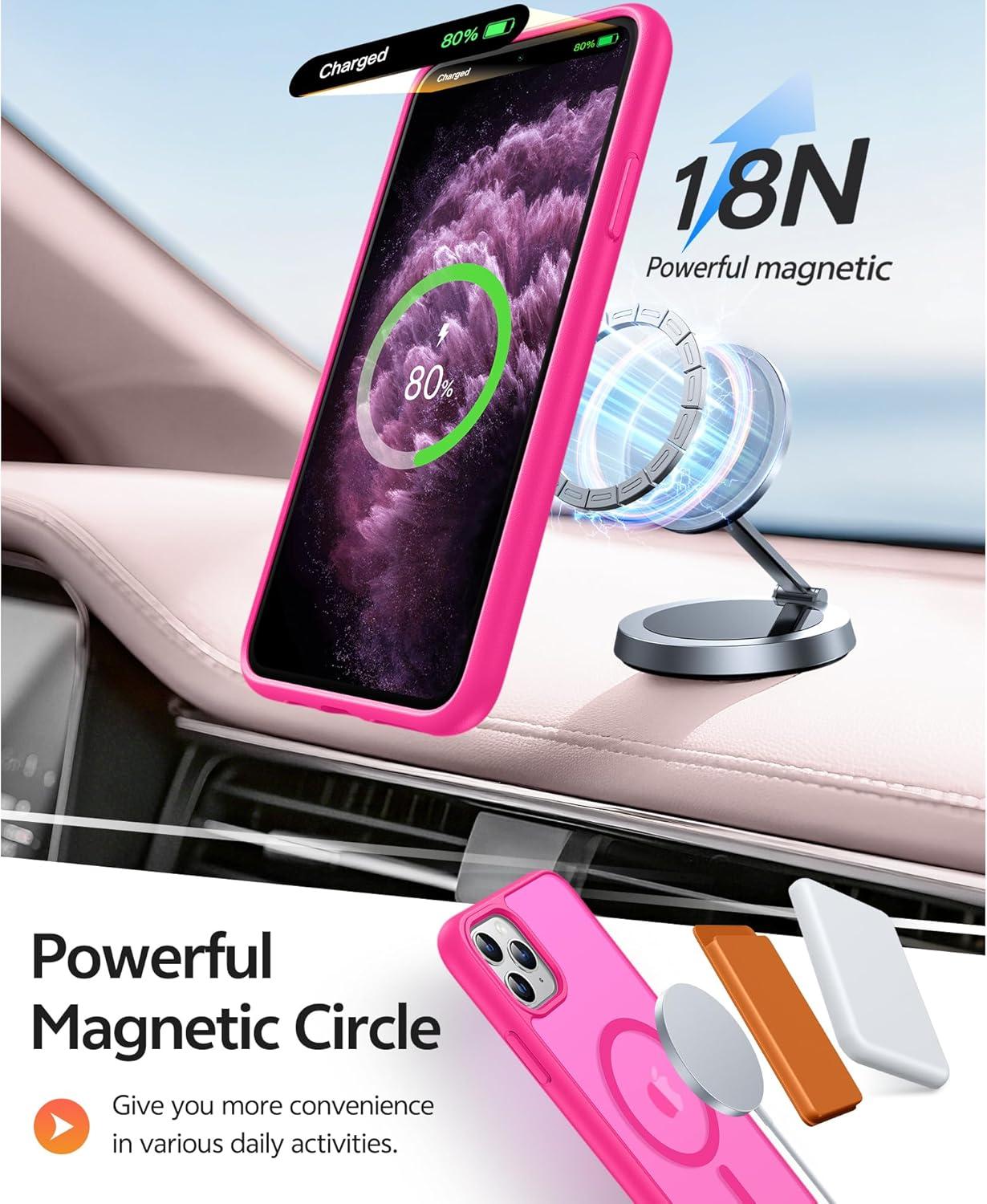 imageFNTCASE for Google Pixel 10a Case Compatible with Magsafe Translucent Matte Cases with Screen Protector Military Grade Shockproof Protective Magnetic Phone Cover for Pixel 10A BlackHot Pink