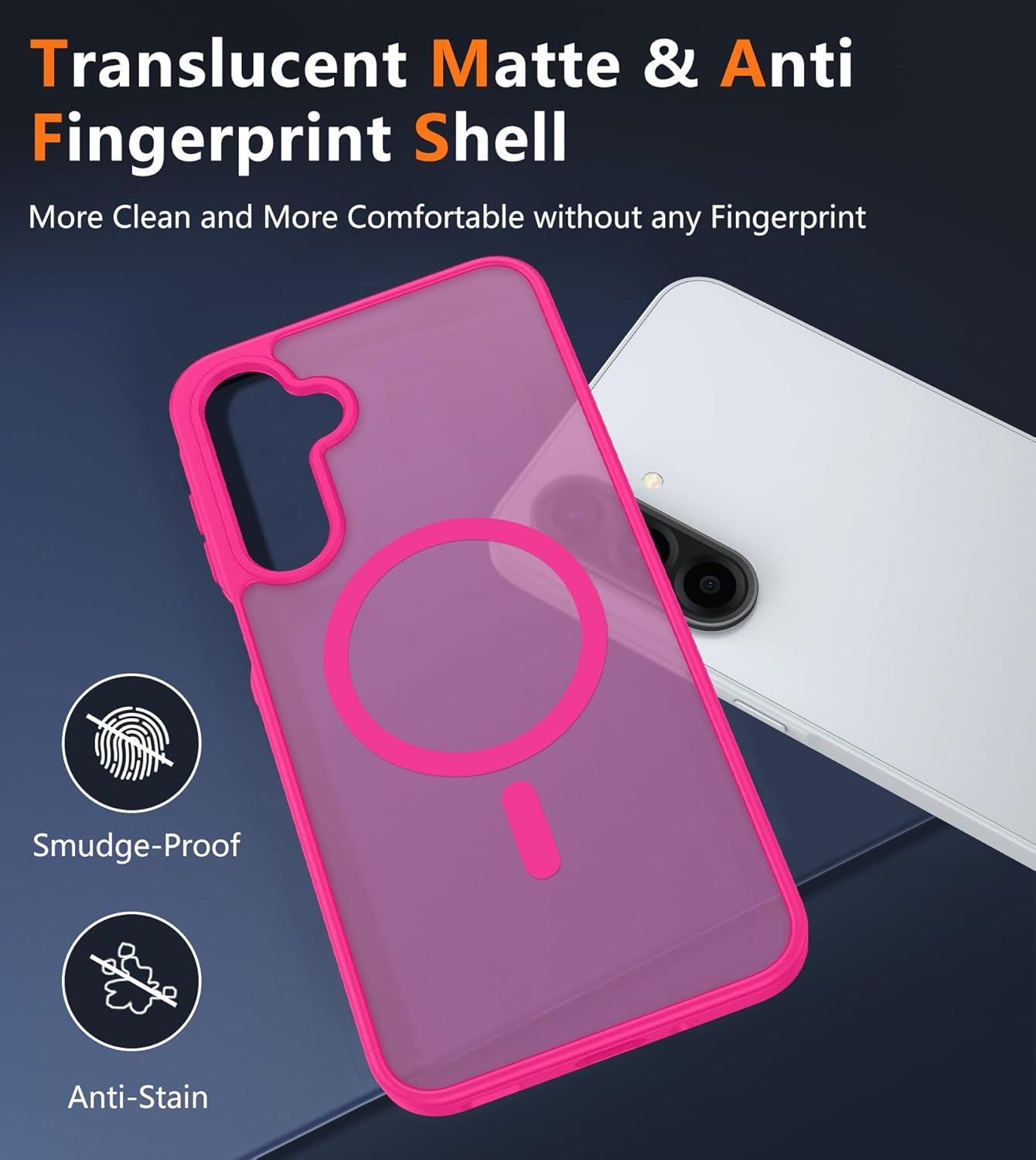 imageFNTCASE for Google Pixel 10a Case Compatible with Magsafe Translucent Matte Cases with Screen Protector Military Grade Shockproof Protective Magnetic Phone Cover for Pixel 10A BlackHot Pink