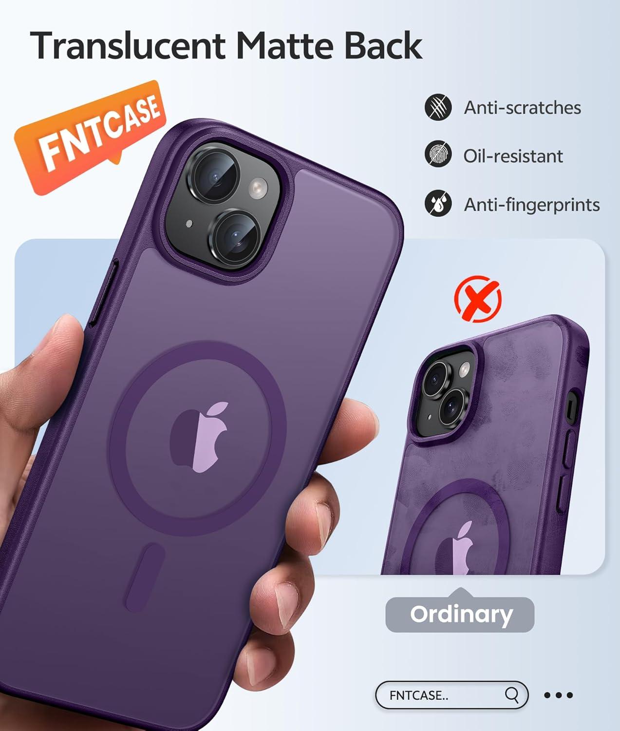 imageFNTCASE for Google Pixel 10a Case Compatible with Magsafe Translucent Matte Cases with Screen Protector Military Grade Shockproof Protective Magnetic Phone Cover for Pixel 10A BlackPurple