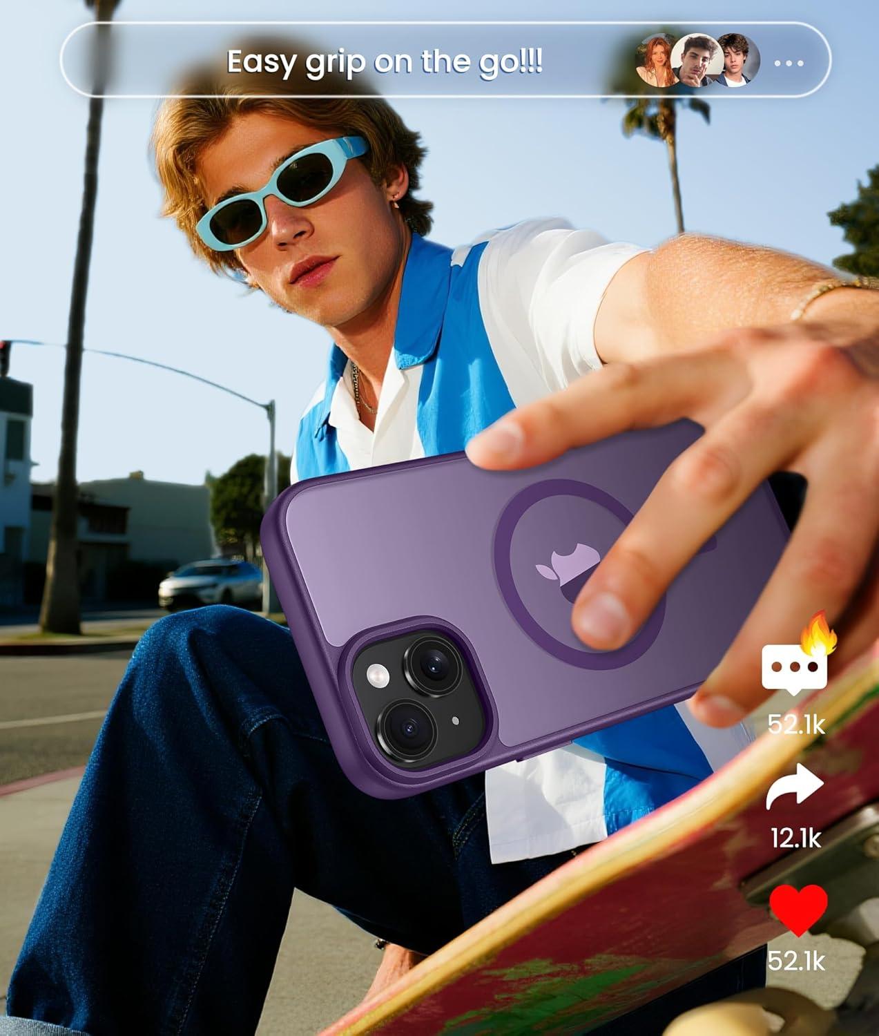 imageFNTCASE for Google Pixel 10a Case Compatible with Magsafe Translucent Matte Cases with Screen Protector Military Grade Shockproof Protective Magnetic Phone Cover for Pixel 10A BlackPurple