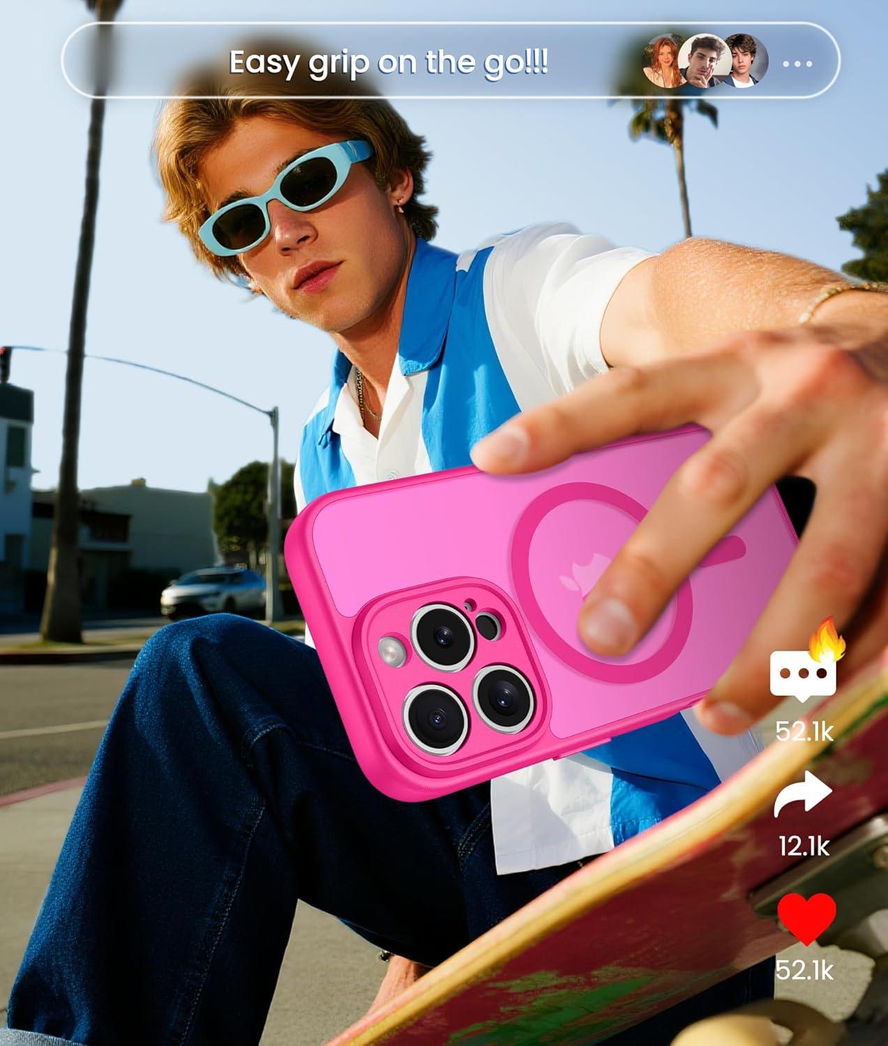 imageFNTCASE for Google Pixel 10a Case Compatible with Magsafe Translucent Matte Cases with Screen Protector Military Grade Shockproof Protective Magnetic Phone Cover for Pixel 10A BlackHot Pink