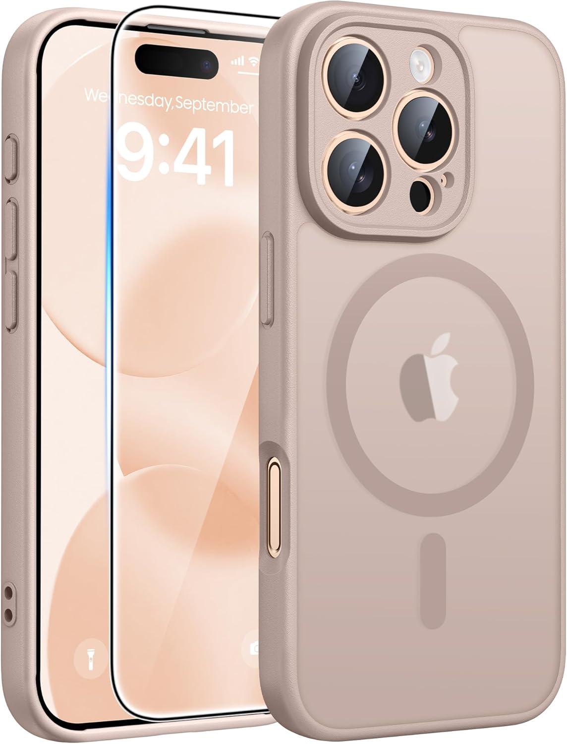 imageFNTCASE for Google Pixel 10a Case Compatible with Magsafe Translucent Matte Cases with Screen Protector Military Grade Shockproof Protective Magnetic Phone Cover for Pixel 10A BlackDesert Gold
