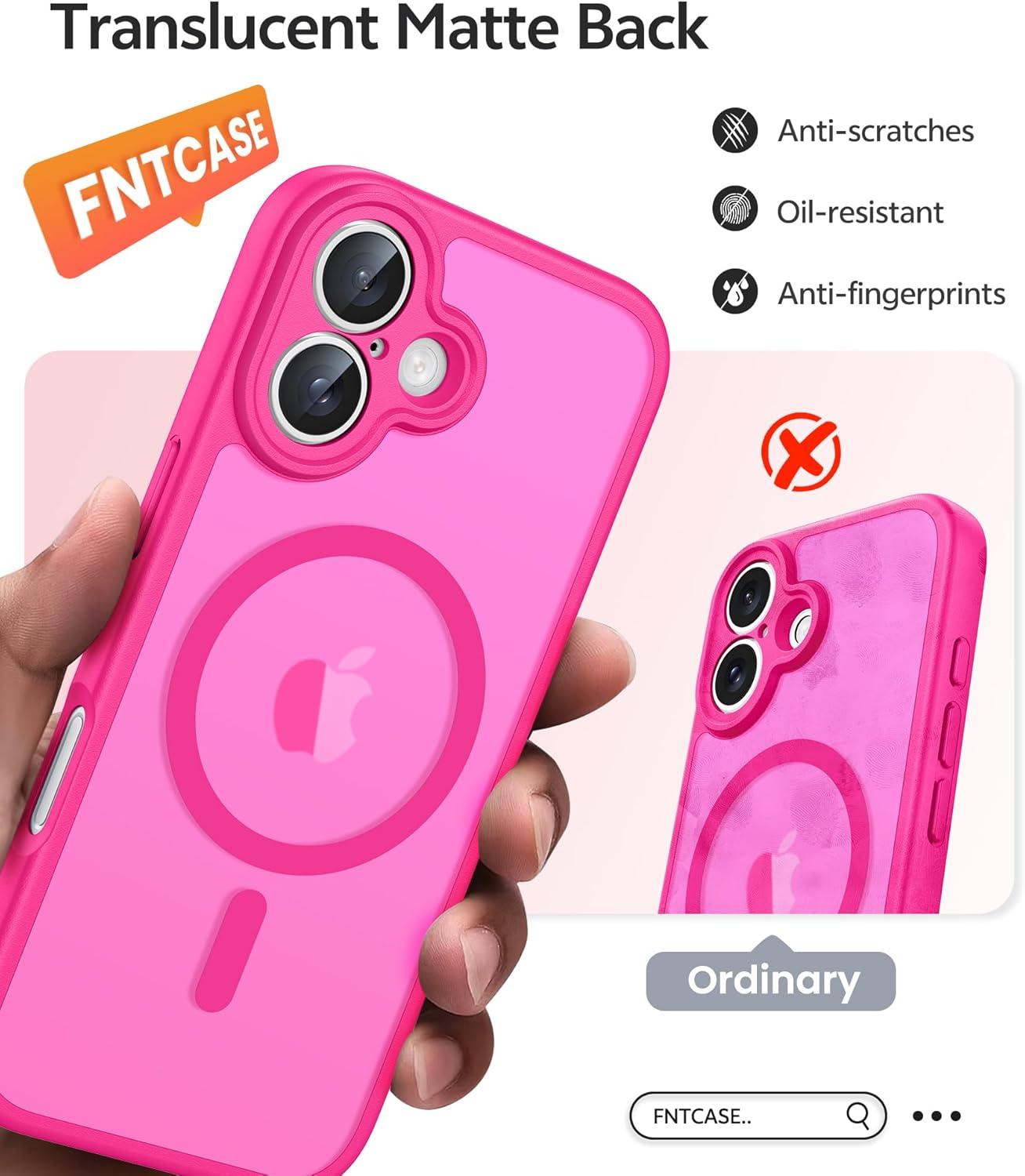 imageFNTCASE for Google Pixel 10a Case Compatible with Magsafe Translucent Matte Cases with Screen Protector Military Grade Shockproof Protective Magnetic Phone Cover for Pixel 10A BlackHot Pink