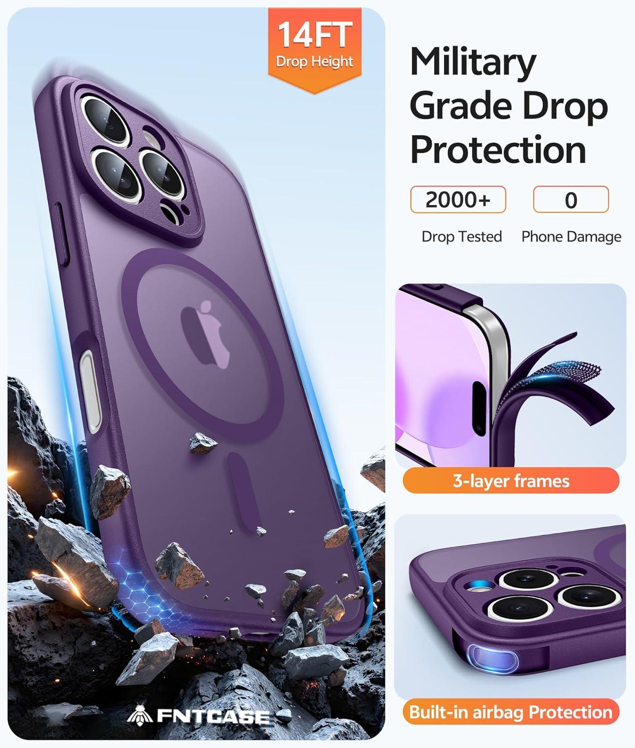 imageFNTCASE for Google Pixel 10a Case Compatible with Magsafe Translucent Matte Cases with Screen Protector Military Grade Shockproof Protective Magnetic Phone Cover for Pixel 10A BlackPurple