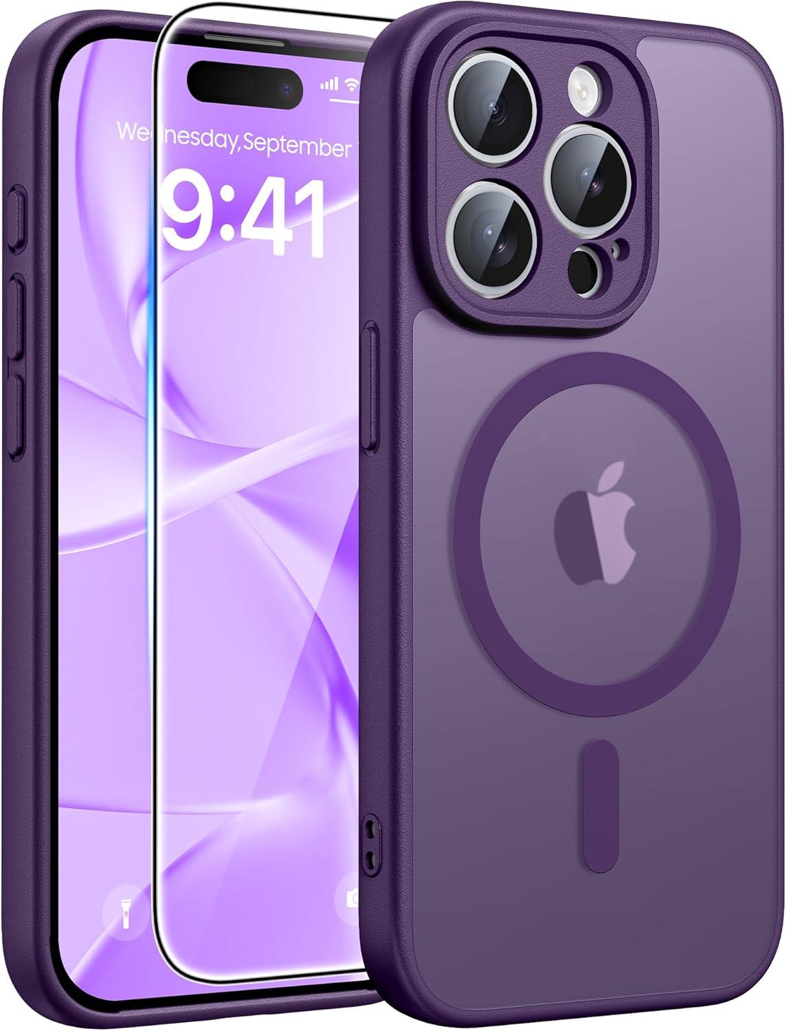 imageFNTCASE for Google Pixel 10a Case Compatible with Magsafe Translucent Matte Cases with Screen Protector Military Grade Shockproof Protective Magnetic Phone Cover for Pixel 10A BlackPurple