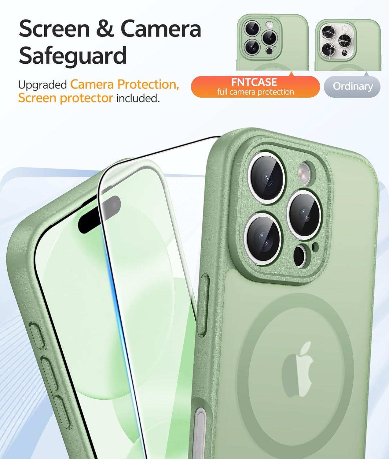 imageFNTCASE for Google Pixel 10a Case Compatible with Magsafe Translucent Matte Cases with Screen Protector Military Grade Shockproof Protective Magnetic Phone Cover for Pixel 10A BlackLight Moss