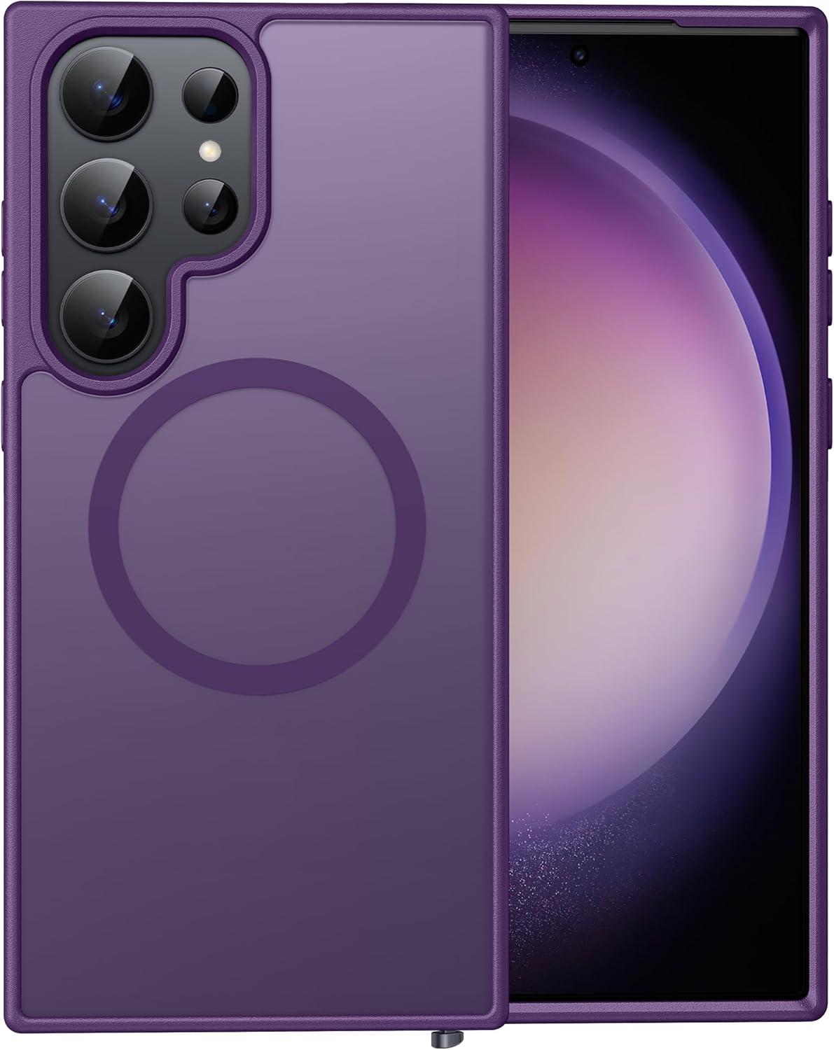 imageFNTCASE for Google Pixel 10a Case Compatible with Magsafe Translucent Matte Cases with Screen Protector Military Grade Shockproof Protective Magnetic Phone Cover for Pixel 10A BlackPurple