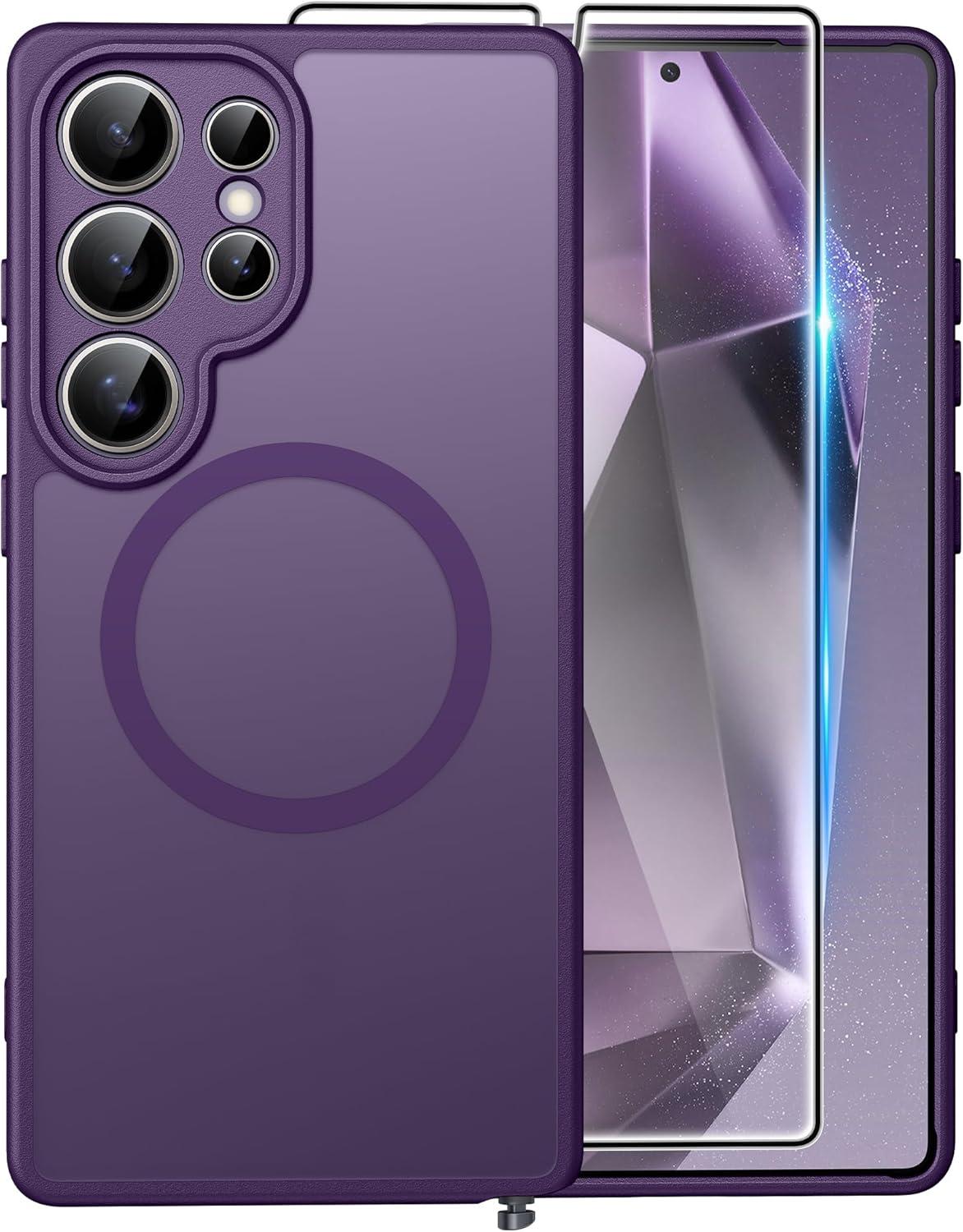 imageFNTCASE for Google Pixel 10a Case Compatible with Magsafe Translucent Matte Cases with Screen Protector Military Grade Shockproof Protective Magnetic Phone Cover for Pixel 10A BlackPurple