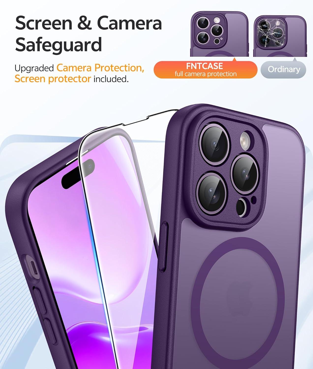 imageFNTCASE for Google Pixel 10a Case Compatible with Magsafe Translucent Matte Cases with Screen Protector Military Grade Shockproof Protective Magnetic Phone Cover for Pixel 10A BlackPurple