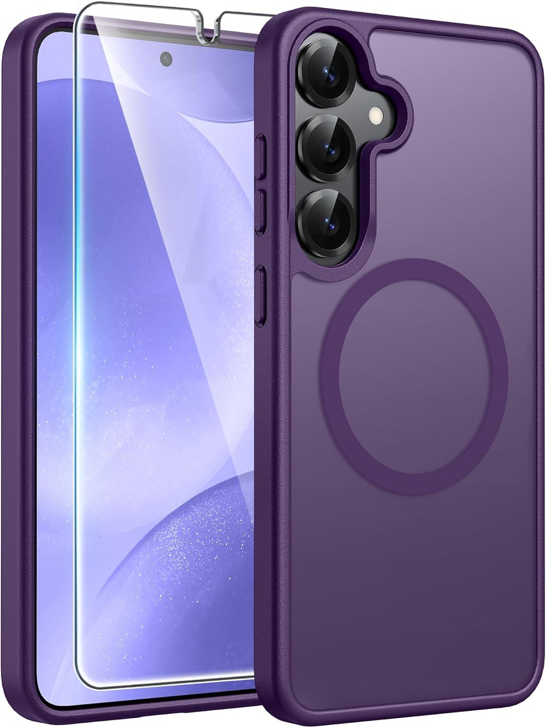 imageFNTCASE for Google Pixel 10a Case Compatible with Magsafe Translucent Matte Cases with Screen Protector Military Grade Shockproof Protective Magnetic Phone Cover for Pixel 10A BlackPurple