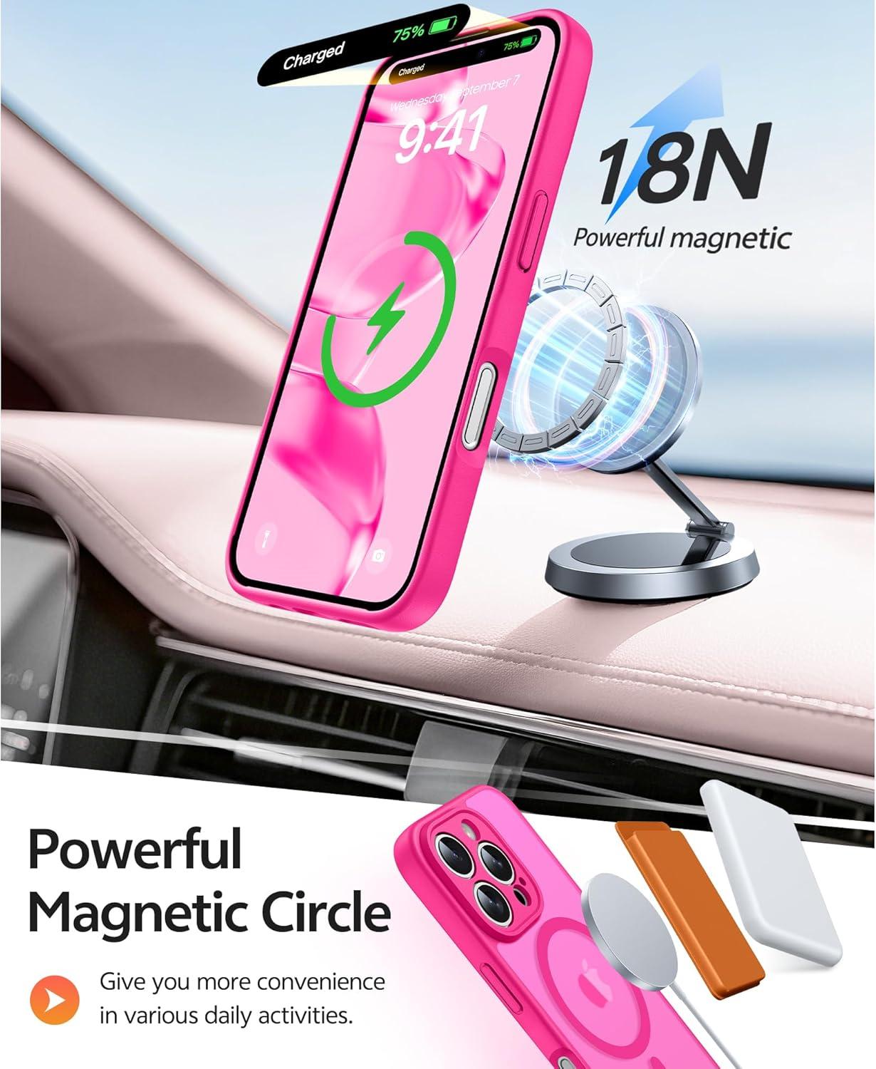 imageFNTCASE for Google Pixel 10a Case Compatible with Magsafe Translucent Matte Cases with Screen Protector Military Grade Shockproof Protective Magnetic Phone Cover for Pixel 10A BlackHot Pink