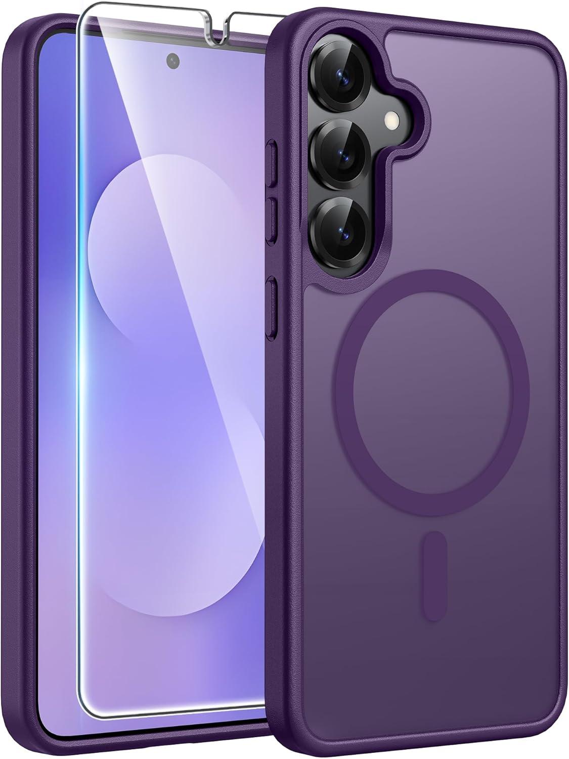 imageFNTCASE for Google Pixel 10a Case Compatible with Magsafe Translucent Matte Cases with Screen Protector Military Grade Shockproof Protective Magnetic Phone Cover for Pixel 10A BlackPurple