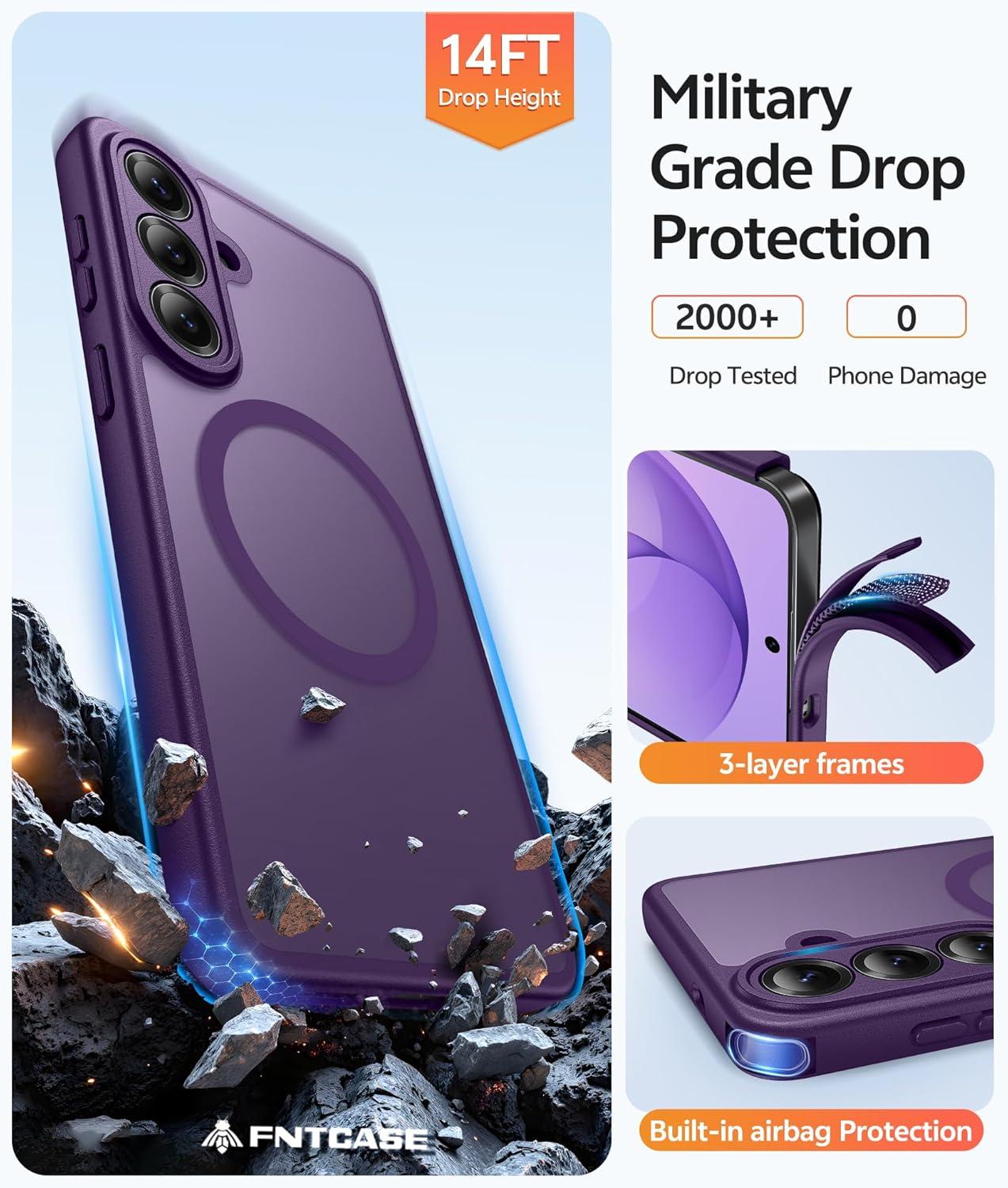 imageFNTCASE for Google Pixel 10a Case Compatible with Magsafe Translucent Matte Cases with Screen Protector Military Grade Shockproof Protective Magnetic Phone Cover for Pixel 10A BlackPurple