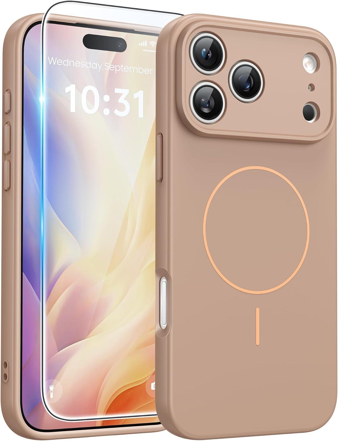 imageFNTCASE for Google Pixel 10a Case Compatible with Magsafe Translucent Matte Cases with Screen Protector Military Grade Shockproof Protective Magnetic Phone Cover for Pixel 10A BlackFull Gold