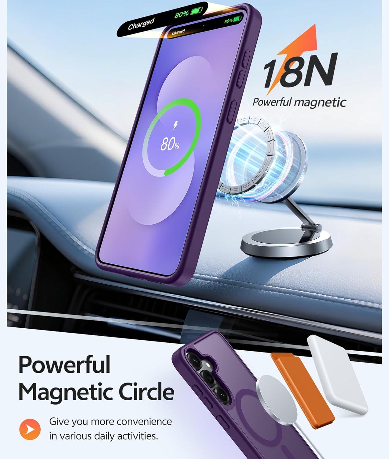 imageFNTCASE for Google Pixel 10a Case Compatible with Magsafe Translucent Matte Cases with Screen Protector Military Grade Shockproof Protective Magnetic Phone Cover for Pixel 10A BlackPurple