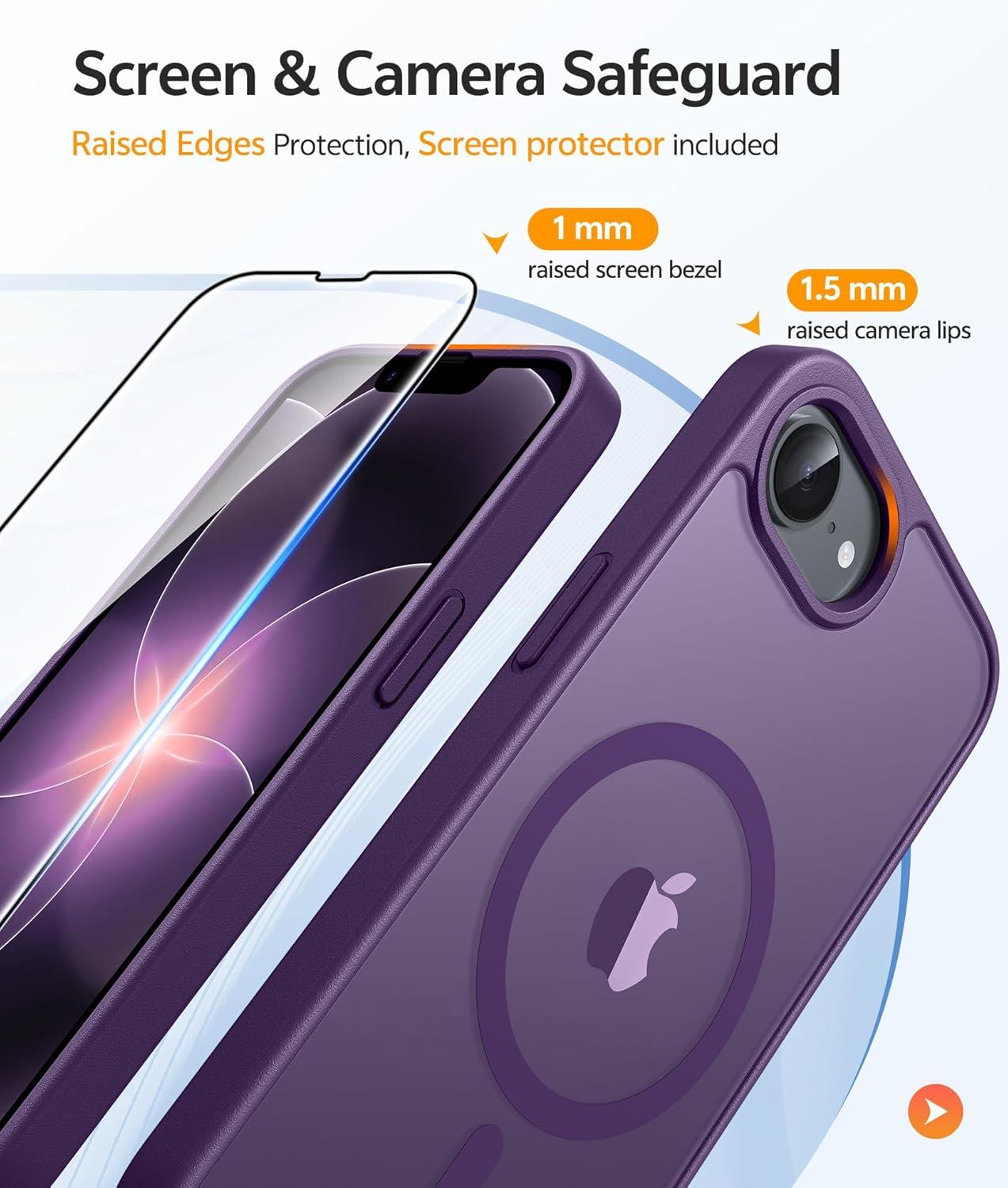 imageFNTCASE for Google Pixel 10a Case Compatible with Magsafe Translucent Matte Cases with Screen Protector Military Grade Shockproof Protective Magnetic Phone Cover for Pixel 10A BlackPurple