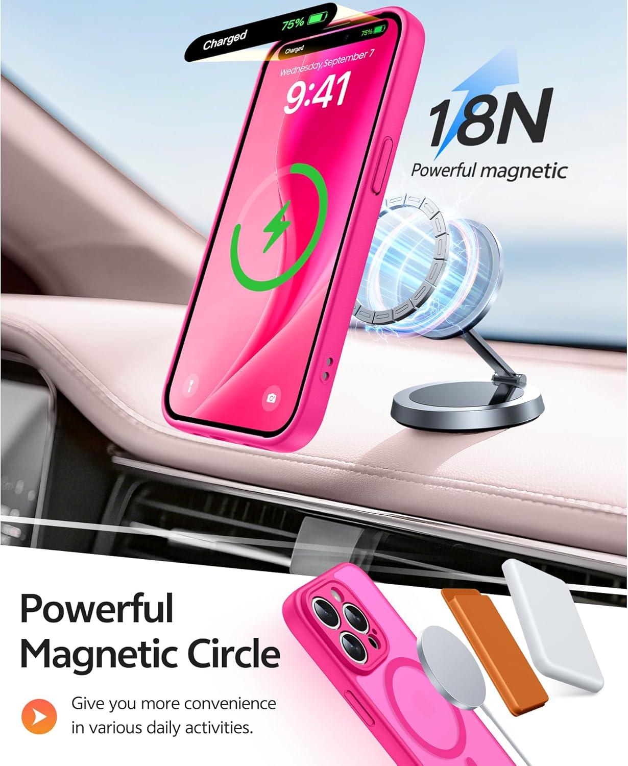 imageFNTCASE for Google Pixel 10a Case Compatible with Magsafe Translucent Matte Cases with Screen Protector Military Grade Shockproof Protective Magnetic Phone Cover for Pixel 10A BlackHot Pink