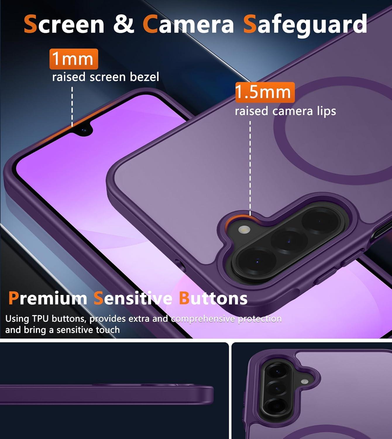 imageFNTCASE for Google Pixel 10a Case Compatible with Magsafe Translucent Matte Cases with Screen Protector Military Grade Shockproof Protective Magnetic Phone Cover for Pixel 10A BlackPurple
