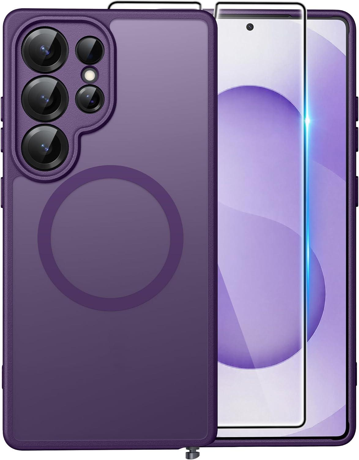 imageFNTCASE for Google Pixel 10a Case Compatible with Magsafe Translucent Matte Cases with Screen Protector Military Grade Shockproof Protective Magnetic Phone Cover for Pixel 10A BlackPurple