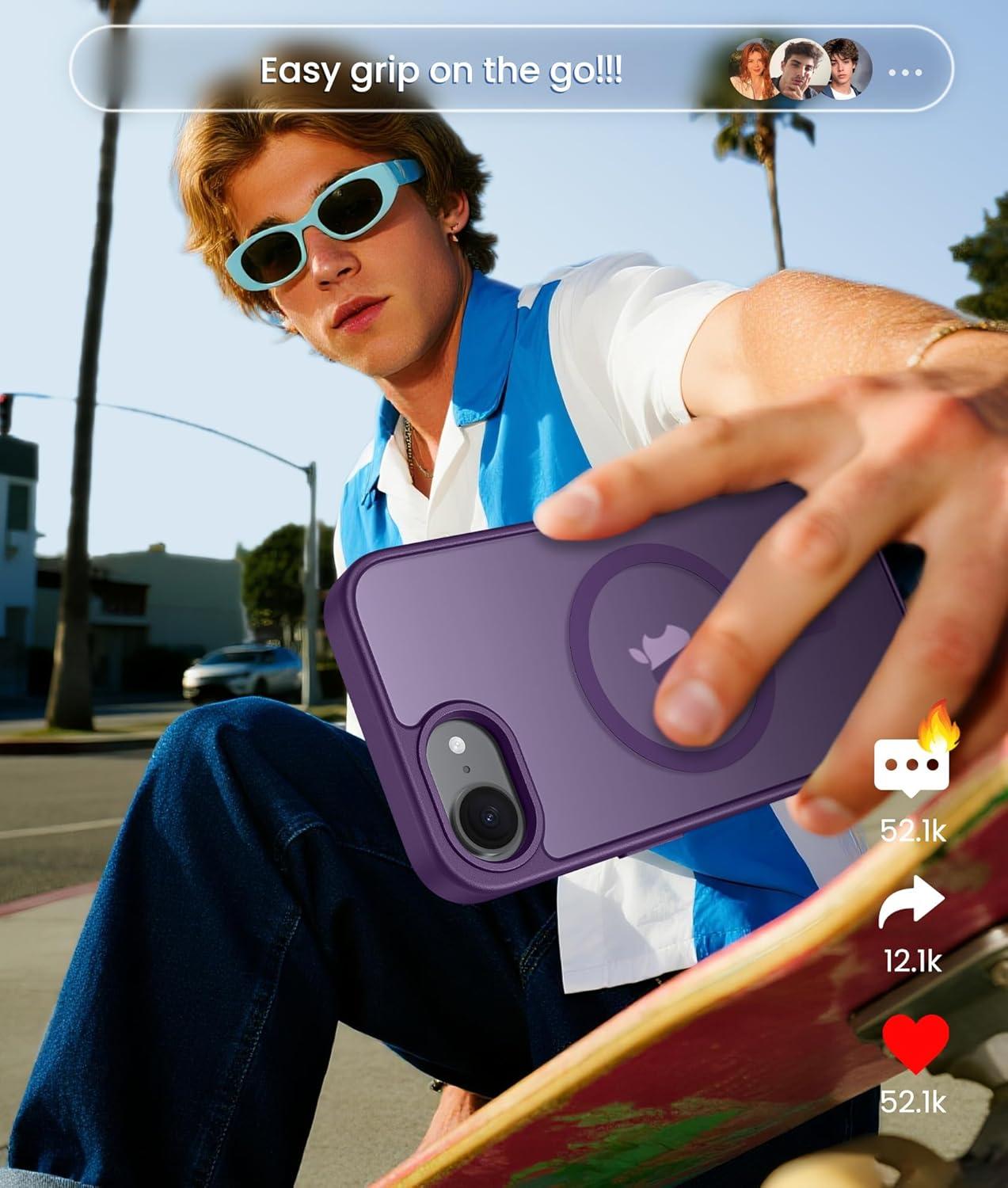 imageFNTCASE for Google Pixel 10a Case Compatible with Magsafe Translucent Matte Cases with Screen Protector Military Grade Shockproof Protective Magnetic Phone Cover for Pixel 10A BlackPurple