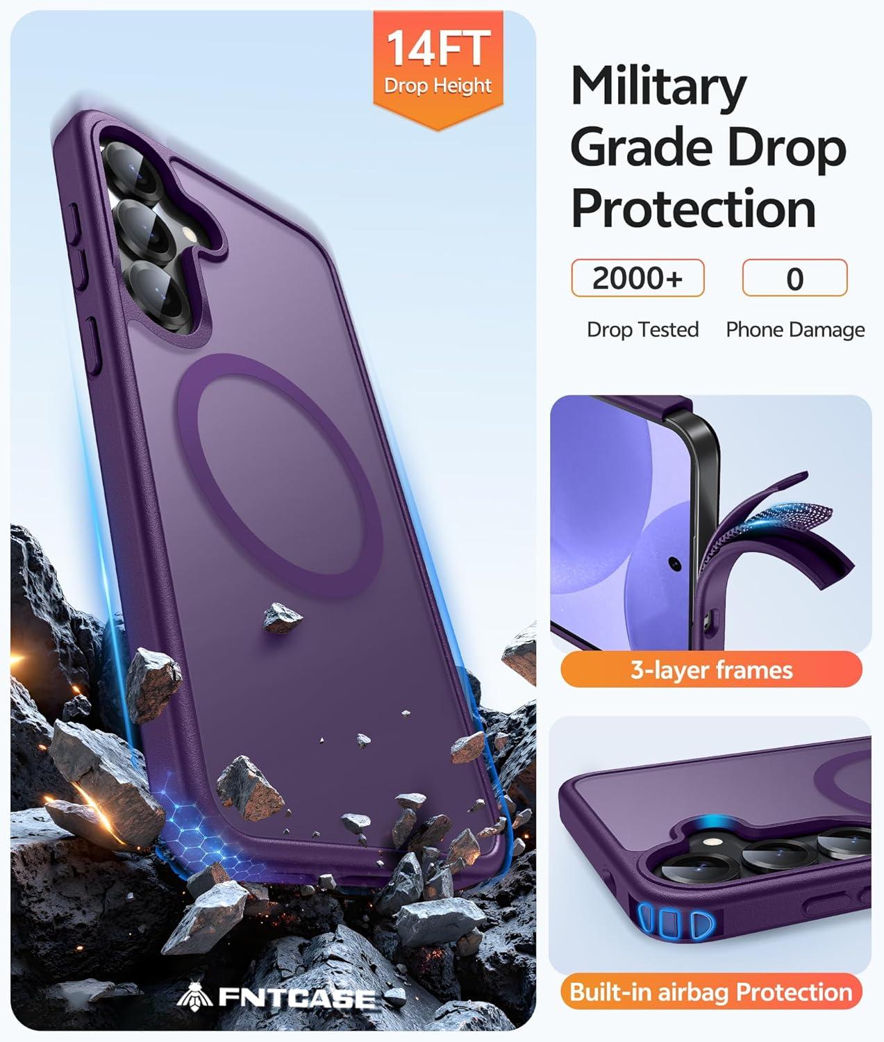 imageFNTCASE for Google Pixel 10a Case Compatible with Magsafe Translucent Matte Cases with Screen Protector Military Grade Shockproof Protective Magnetic Phone Cover for Pixel 10A BlackPurple