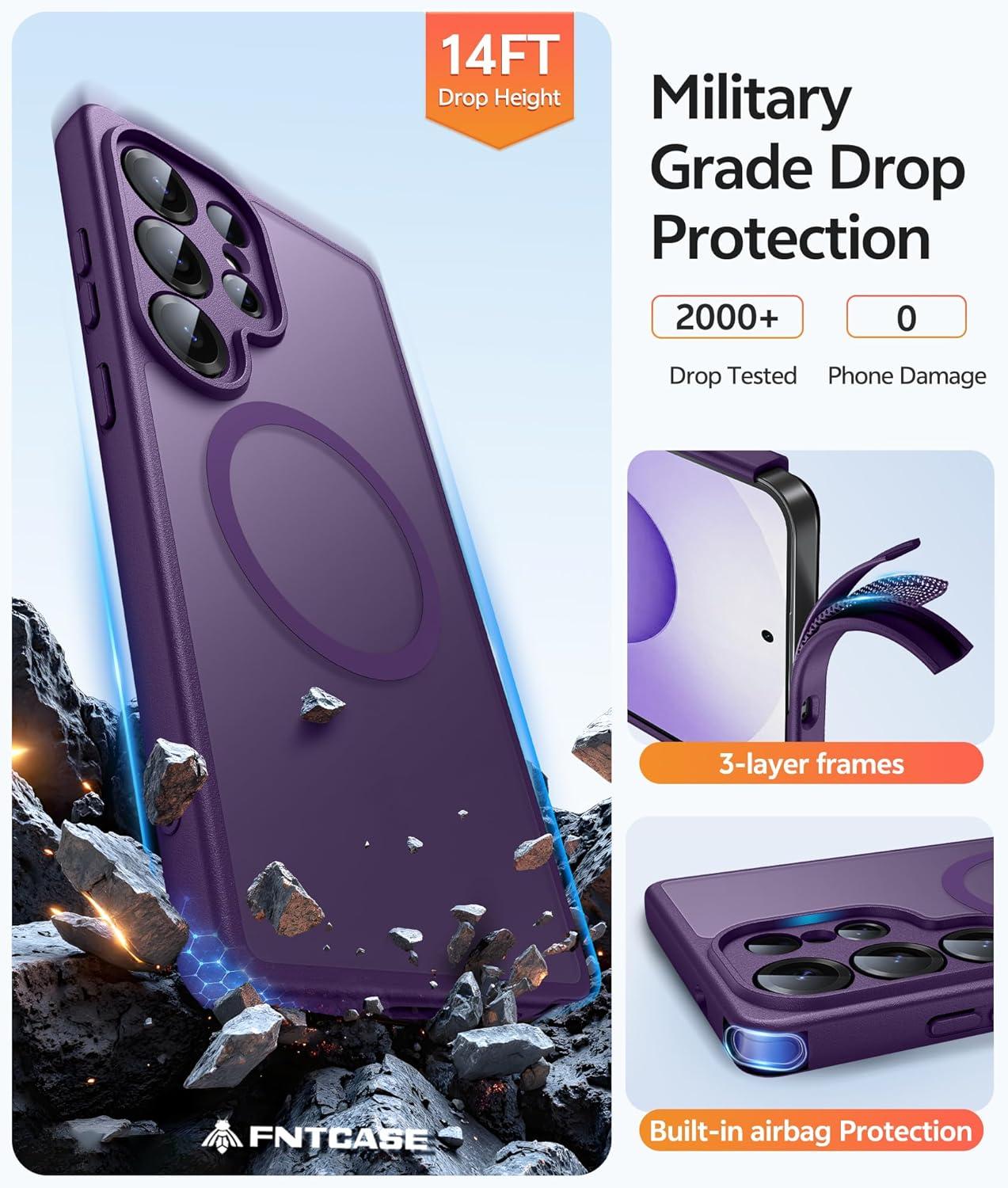 imageFNTCASE for Google Pixel 10a Case Compatible with Magsafe Translucent Matte Cases with Screen Protector Military Grade Shockproof Protective Magnetic Phone Cover for Pixel 10A BlackPurple