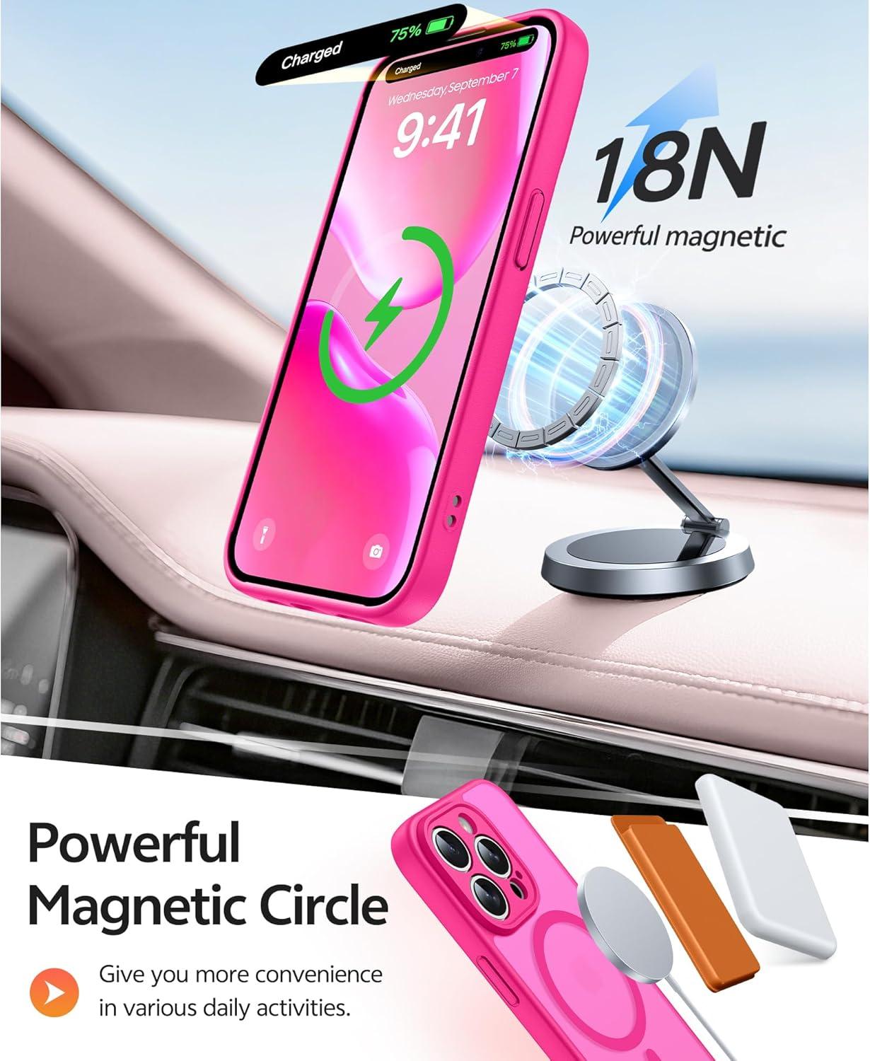 imageFNTCASE for Google Pixel 10a Case Compatible with Magsafe Translucent Matte Cases with Screen Protector Military Grade Shockproof Protective Magnetic Phone Cover for Pixel 10A BlackHot Pink
