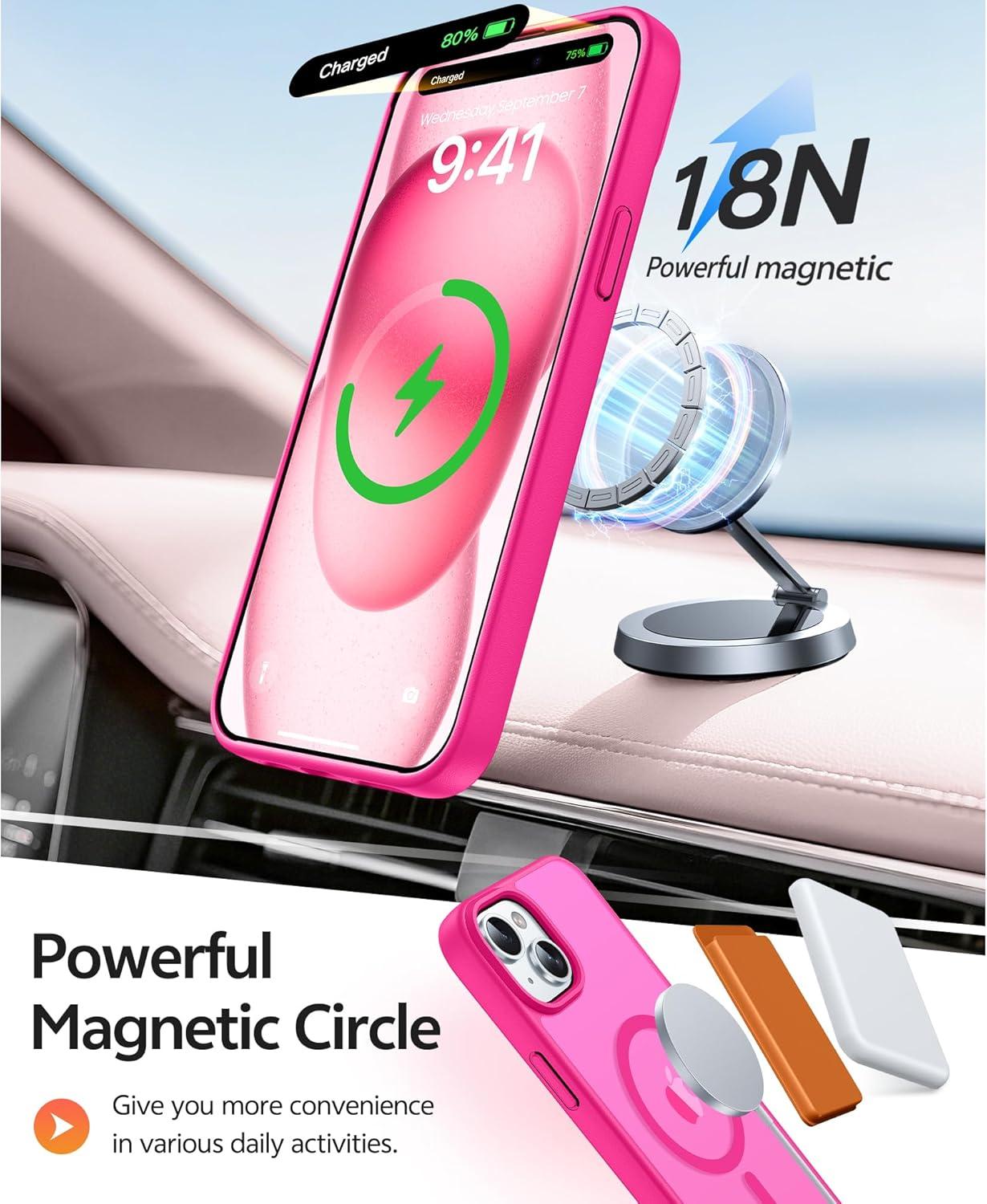 imageFNTCASE for Google Pixel 10a Case Compatible with Magsafe Translucent Matte Cases with Screen Protector Military Grade Shockproof Protective Magnetic Phone Cover for Pixel 10A BlackHot Pink