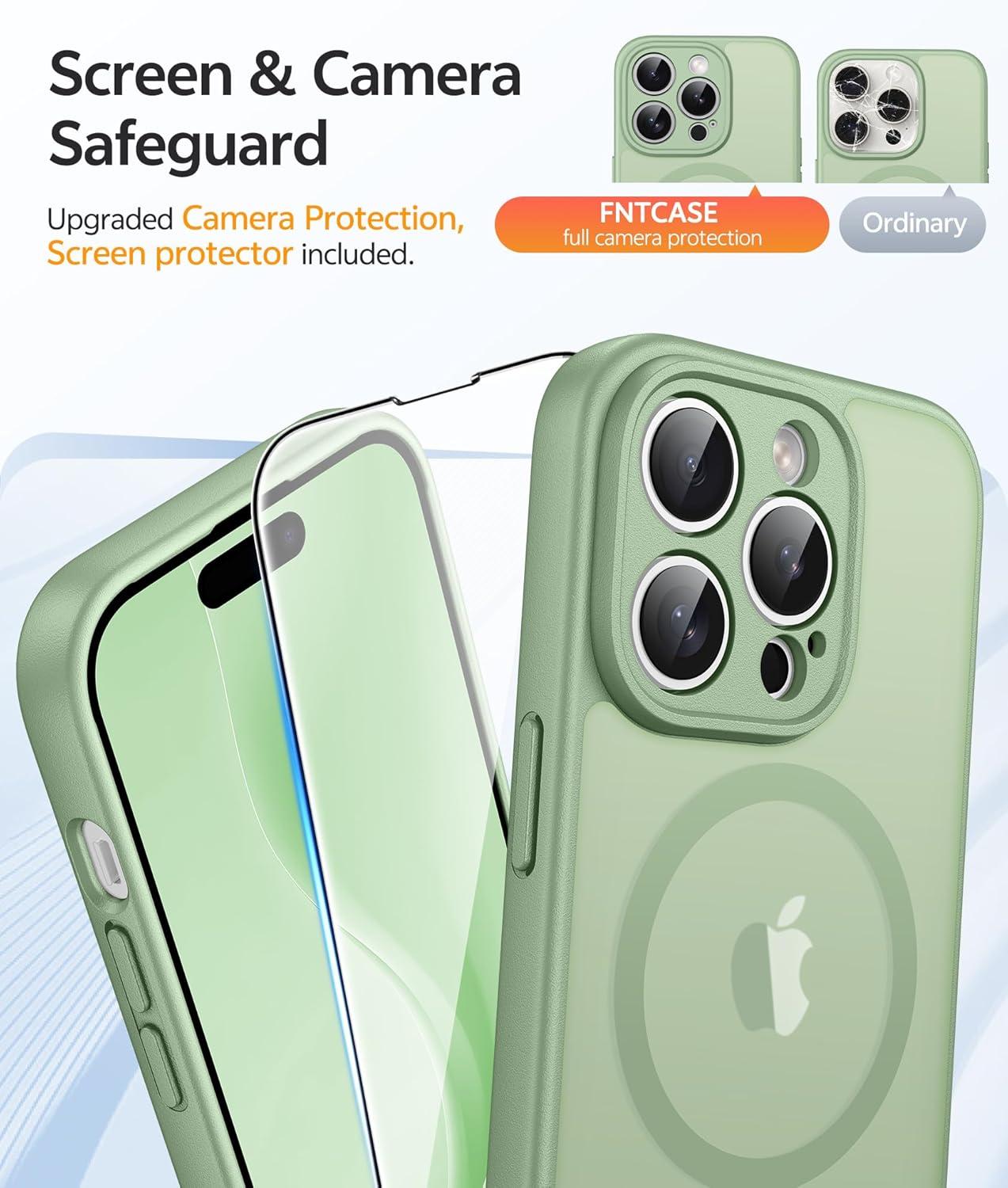 imageFNTCASE for Google Pixel 10a Case Compatible with Magsafe Translucent Matte Cases with Screen Protector Military Grade Shockproof Protective Magnetic Phone Cover for Pixel 10A BlackLight Moss