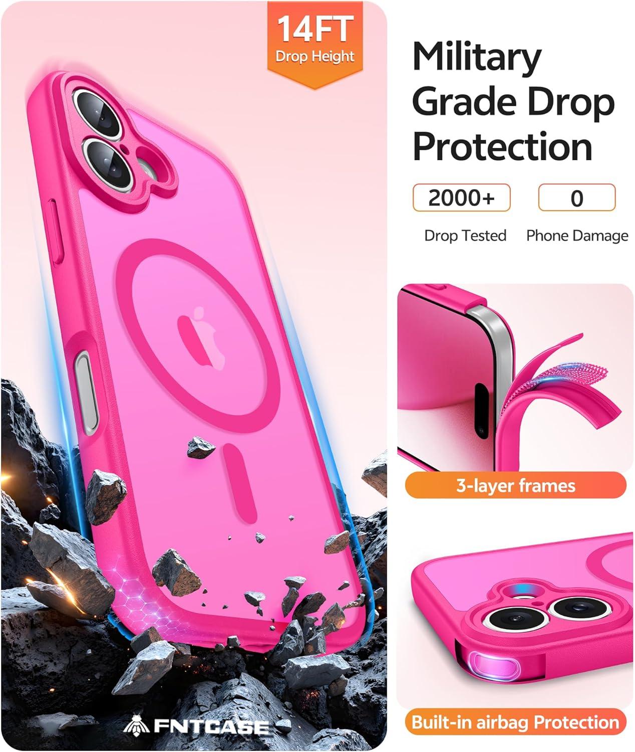 imageFNTCASE for Google Pixel 10a Case Compatible with Magsafe Translucent Matte Cases with Screen Protector Military Grade Shockproof Protective Magnetic Phone Cover for Pixel 10A BlackHot Pink