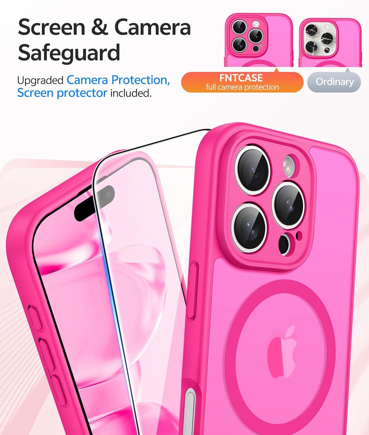 imageFNTCASE for Google Pixel 10a Case Compatible with Magsafe Translucent Matte Cases with Screen Protector Military Grade Shockproof Protective Magnetic Phone Cover for Pixel 10A BlackHot Pink