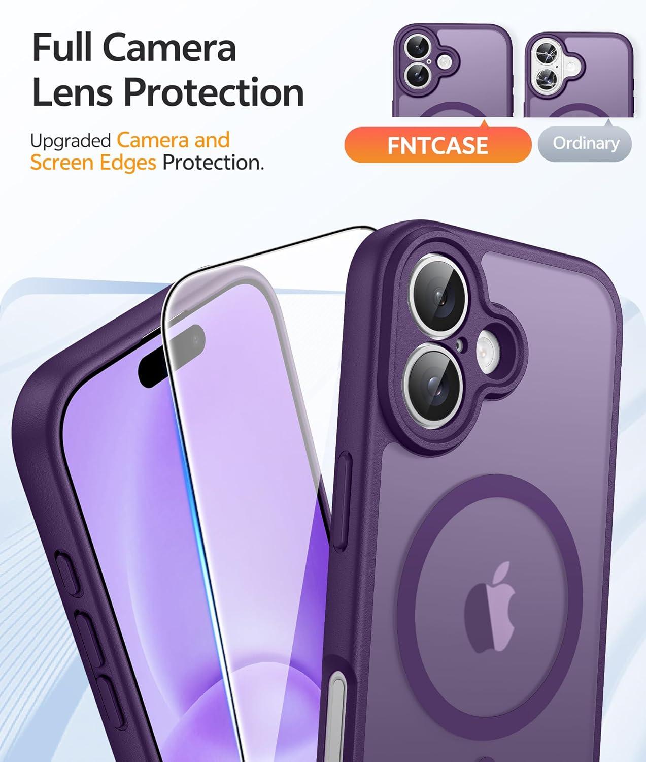 imageFNTCASE for Google Pixel 10a Case Compatible with Magsafe Translucent Matte Cases with Screen Protector Military Grade Shockproof Protective Magnetic Phone Cover for Pixel 10A BlackPurple