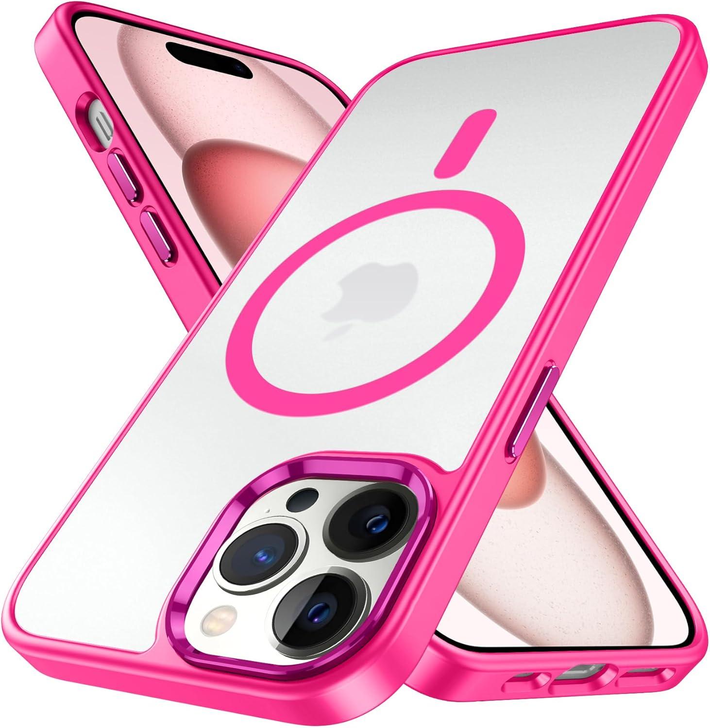 imageFNTCASE for Google Pixel 10a Case Compatible with Magsafe Translucent Matte Cases with Screen Protector Military Grade Shockproof Protective Magnetic Phone Cover for Pixel 10A BlackHot Pink