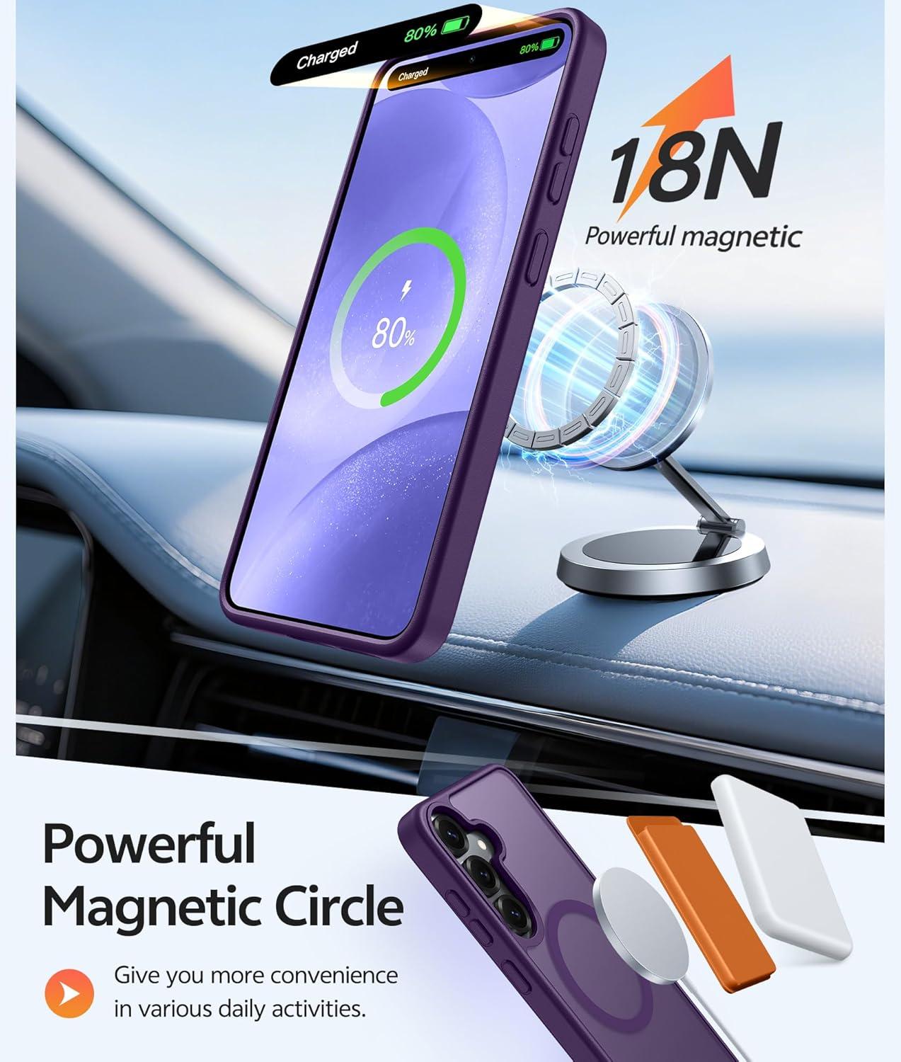 imageFNTCASE for Google Pixel 10a Case Compatible with Magsafe Translucent Matte Cases with Screen Protector Military Grade Shockproof Protective Magnetic Phone Cover for Pixel 10A BlackPurple