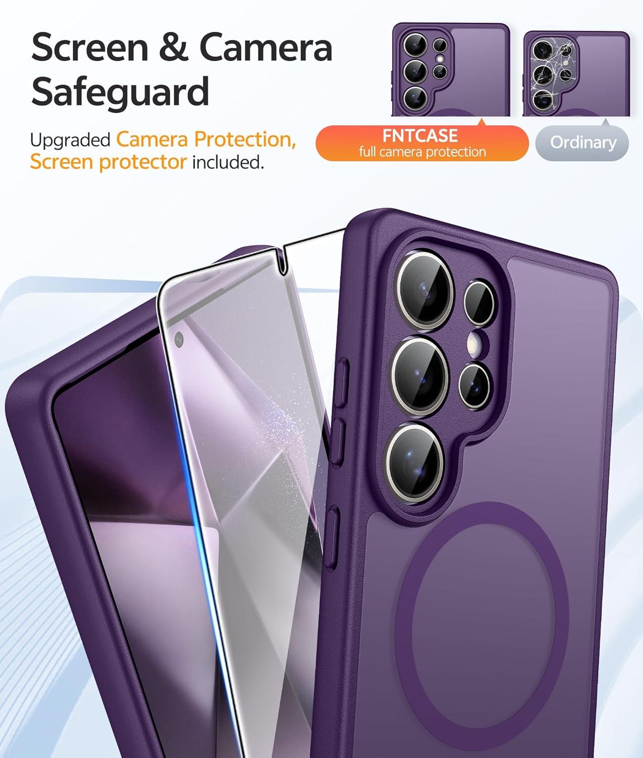 imageFNTCASE for Google Pixel 10a Case Compatible with Magsafe Translucent Matte Cases with Screen Protector Military Grade Shockproof Protective Magnetic Phone Cover for Pixel 10A BlackPurple