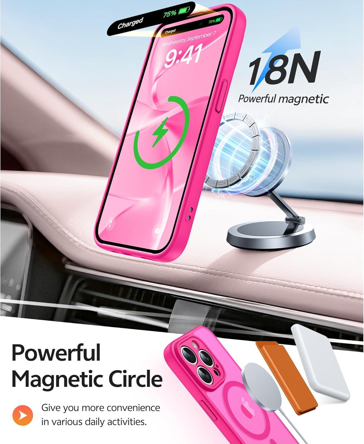 imageFNTCASE for Google Pixel 10a Case Compatible with Magsafe Translucent Matte Cases with Screen Protector Military Grade Shockproof Protective Magnetic Phone Cover for Pixel 10A BlackHot Pink