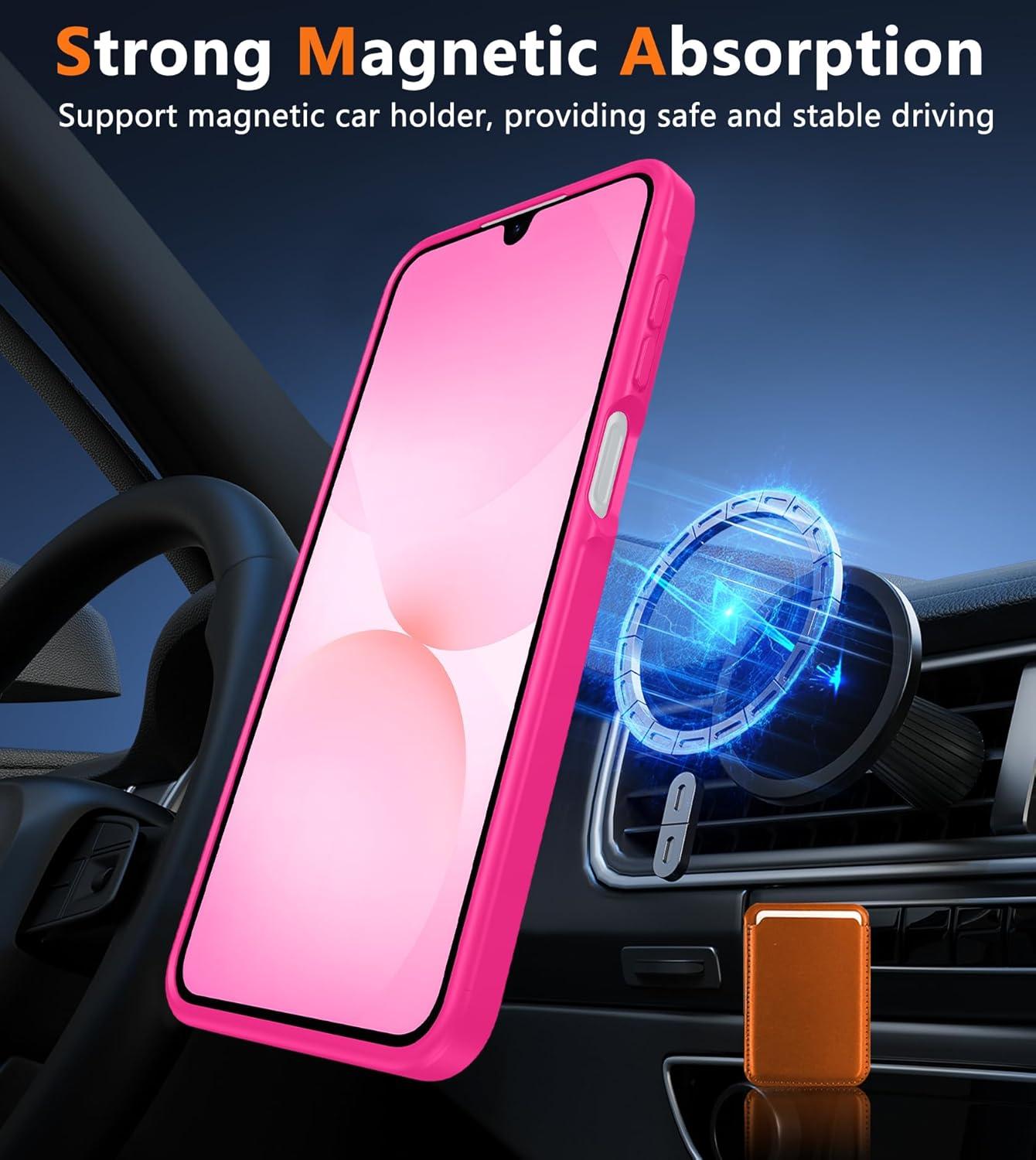 imageFNTCASE for Google Pixel 10a Case Compatible with Magsafe Translucent Matte Cases with Screen Protector Military Grade Shockproof Protective Magnetic Phone Cover for Pixel 10A BlackHot Pink