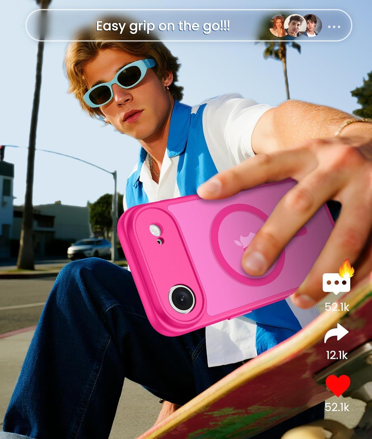 imageFNTCASE for Google Pixel 10a Case Compatible with Magsafe Translucent Matte Cases with Screen Protector Military Grade Shockproof Protective Magnetic Phone Cover for Pixel 10A BlackHot Pink
