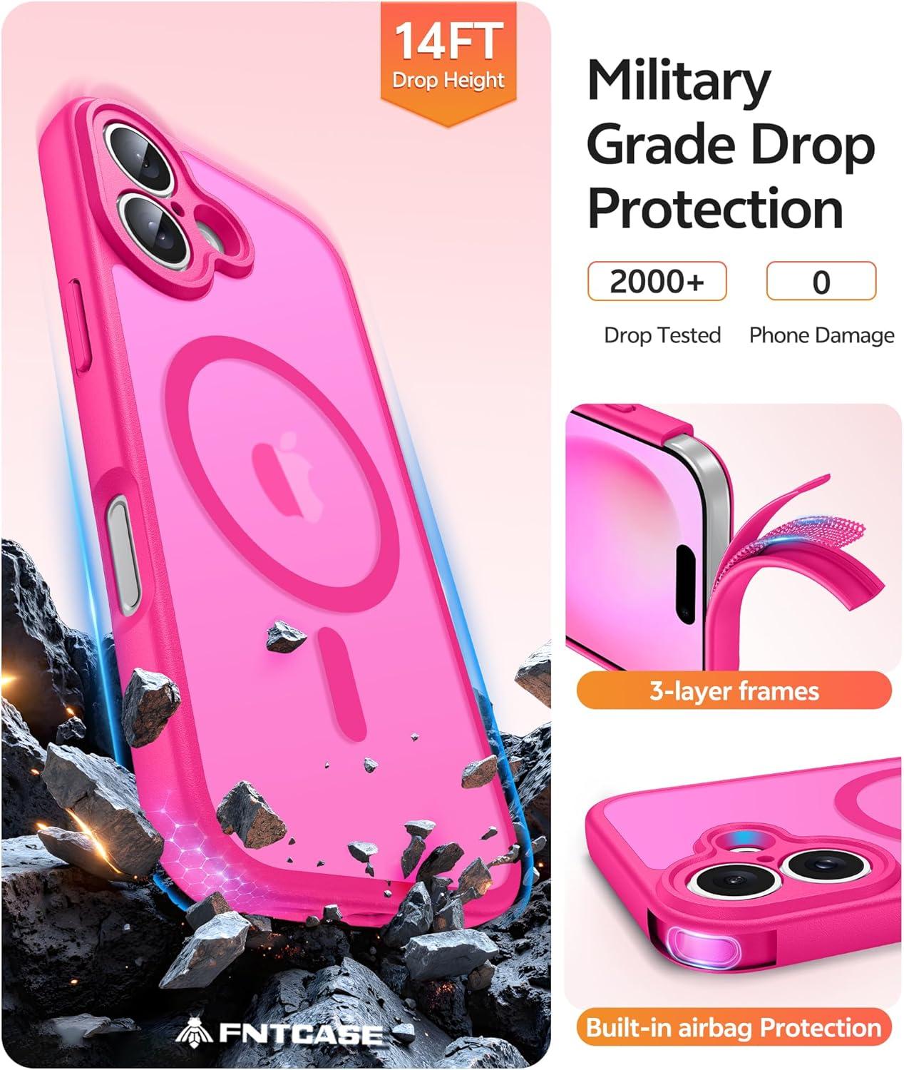 imageFNTCASE for Google Pixel 10a Case Compatible with Magsafe Translucent Matte Cases with Screen Protector Military Grade Shockproof Protective Magnetic Phone Cover for Pixel 10A BlackHot Pink