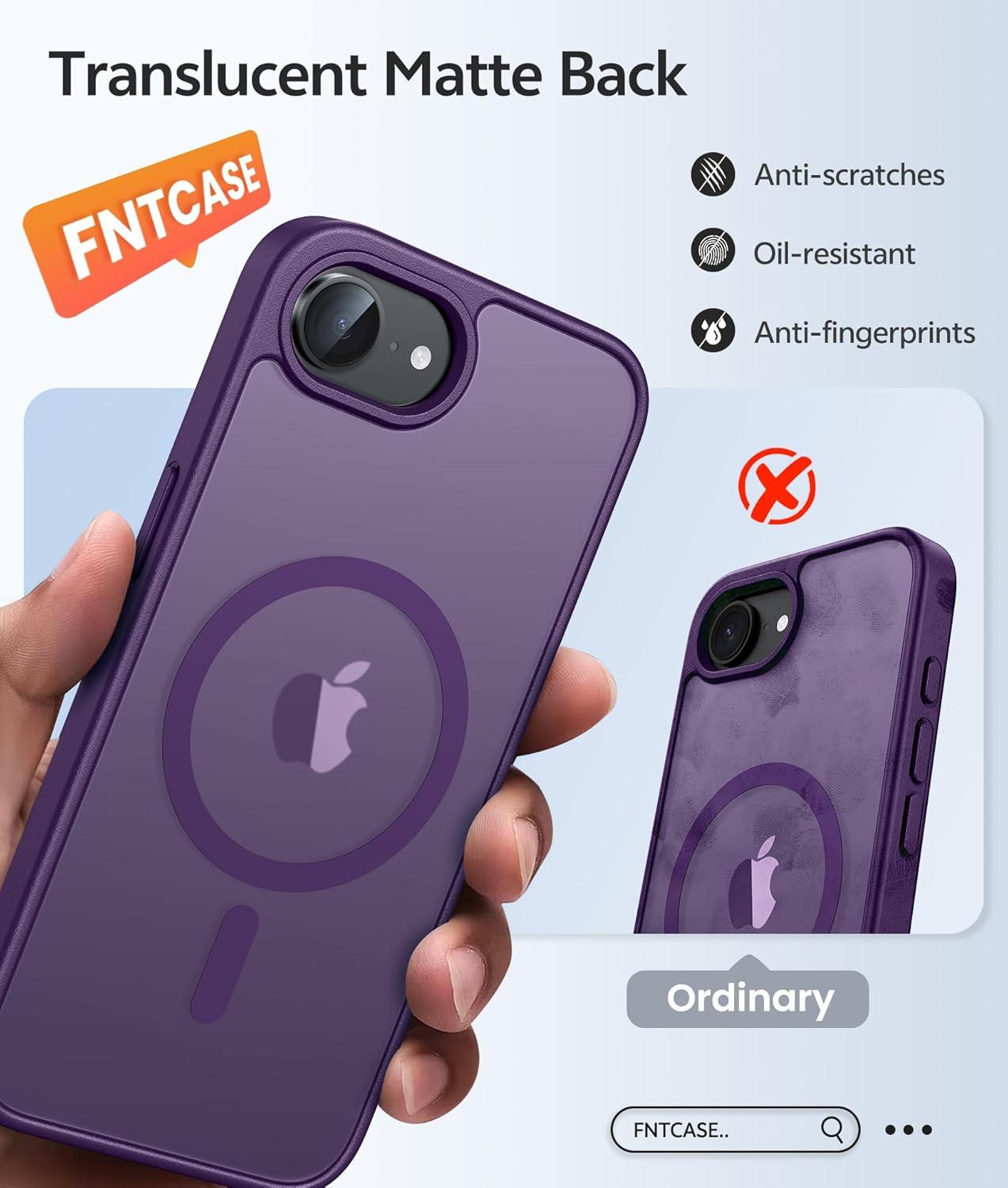 imageFNTCASE for Google Pixel 10a Case Compatible with Magsafe Translucent Matte Cases with Screen Protector Military Grade Shockproof Protective Magnetic Phone Cover for Pixel 10A BlackPurple