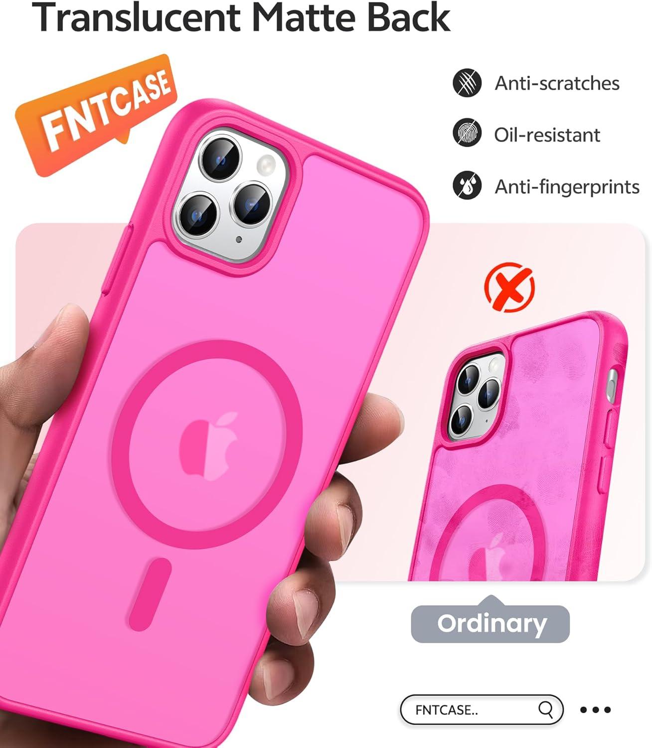imageFNTCASE for Google Pixel 10a Case Compatible with Magsafe Translucent Matte Cases with Screen Protector Military Grade Shockproof Protective Magnetic Phone Cover for Pixel 10A BlackHot Pink