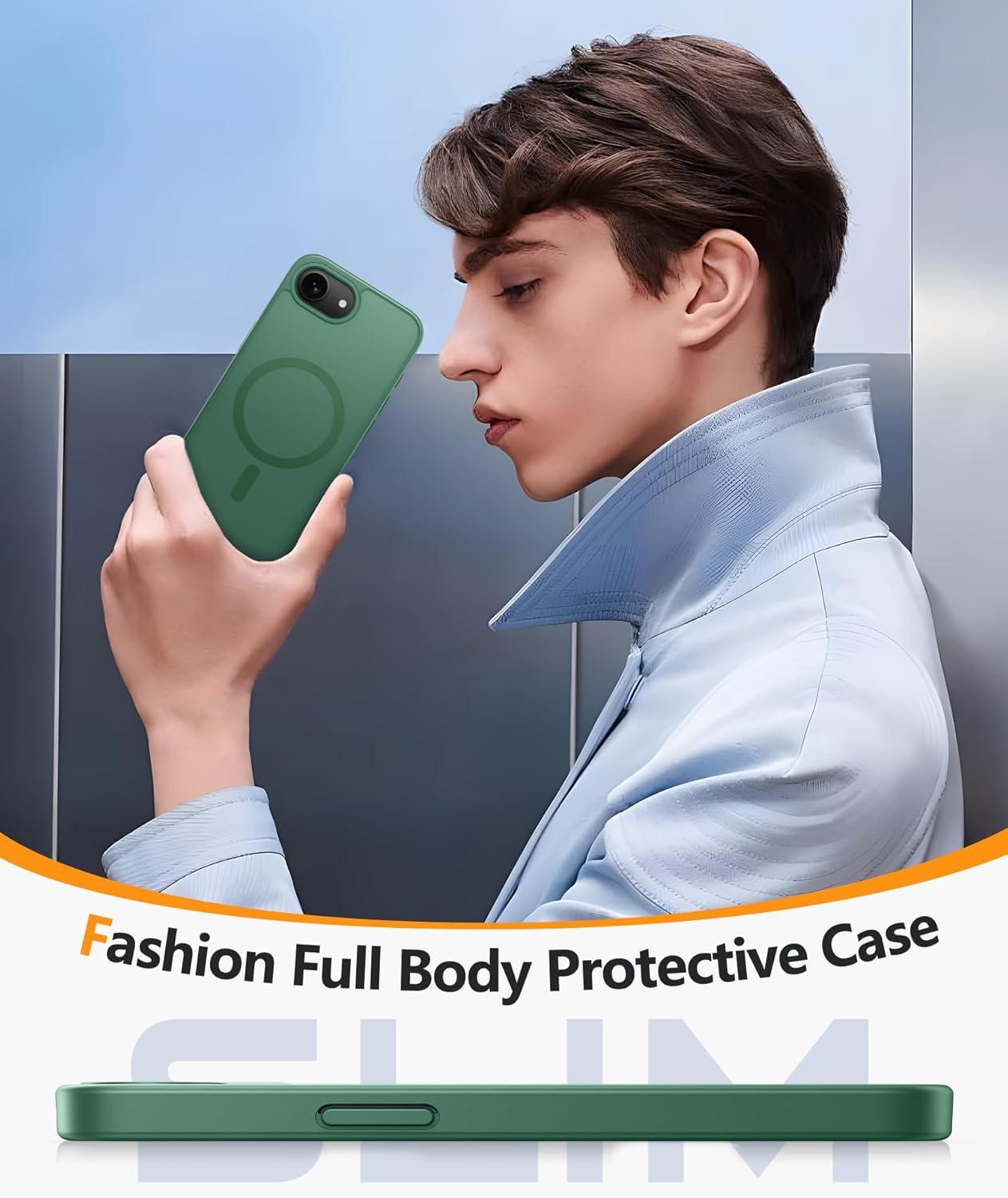 imageFNTCASE for Google Pixel 10a Case Compatible with Magsafe Translucent Matte Cases with Screen Protector Military Grade Shockproof Protective Magnetic Phone Cover for Pixel 10A BlackFull Green