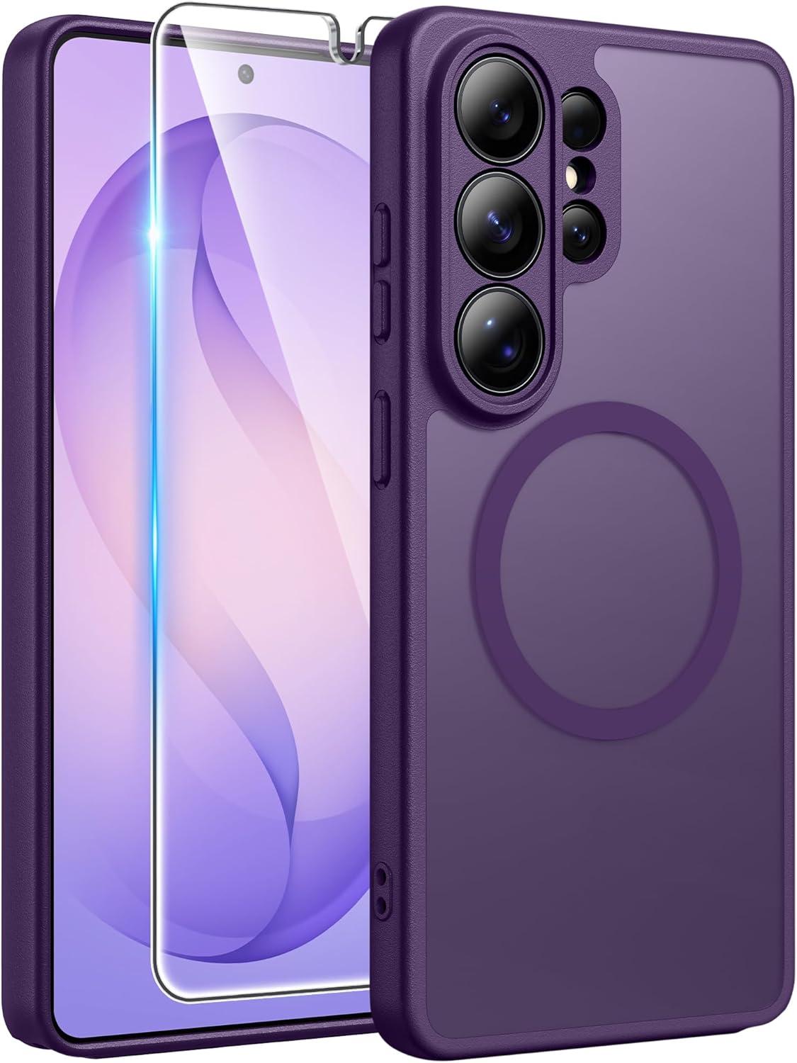 imageFNTCASE for Google Pixel 10a Case Compatible with Magsafe Translucent Matte Cases with Screen Protector Military Grade Shockproof Protective Magnetic Phone Cover for Pixel 10A BlackPurple