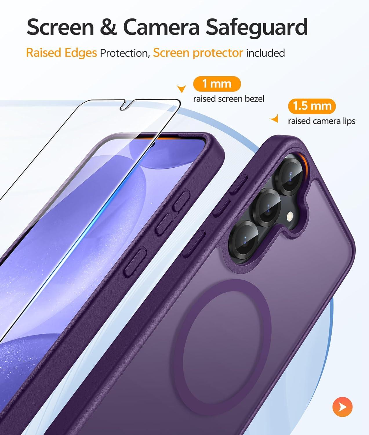 imageFNTCASE for Google Pixel 10a Case Compatible with Magsafe Translucent Matte Cases with Screen Protector Military Grade Shockproof Protective Magnetic Phone Cover for Pixel 10A BlackPurple