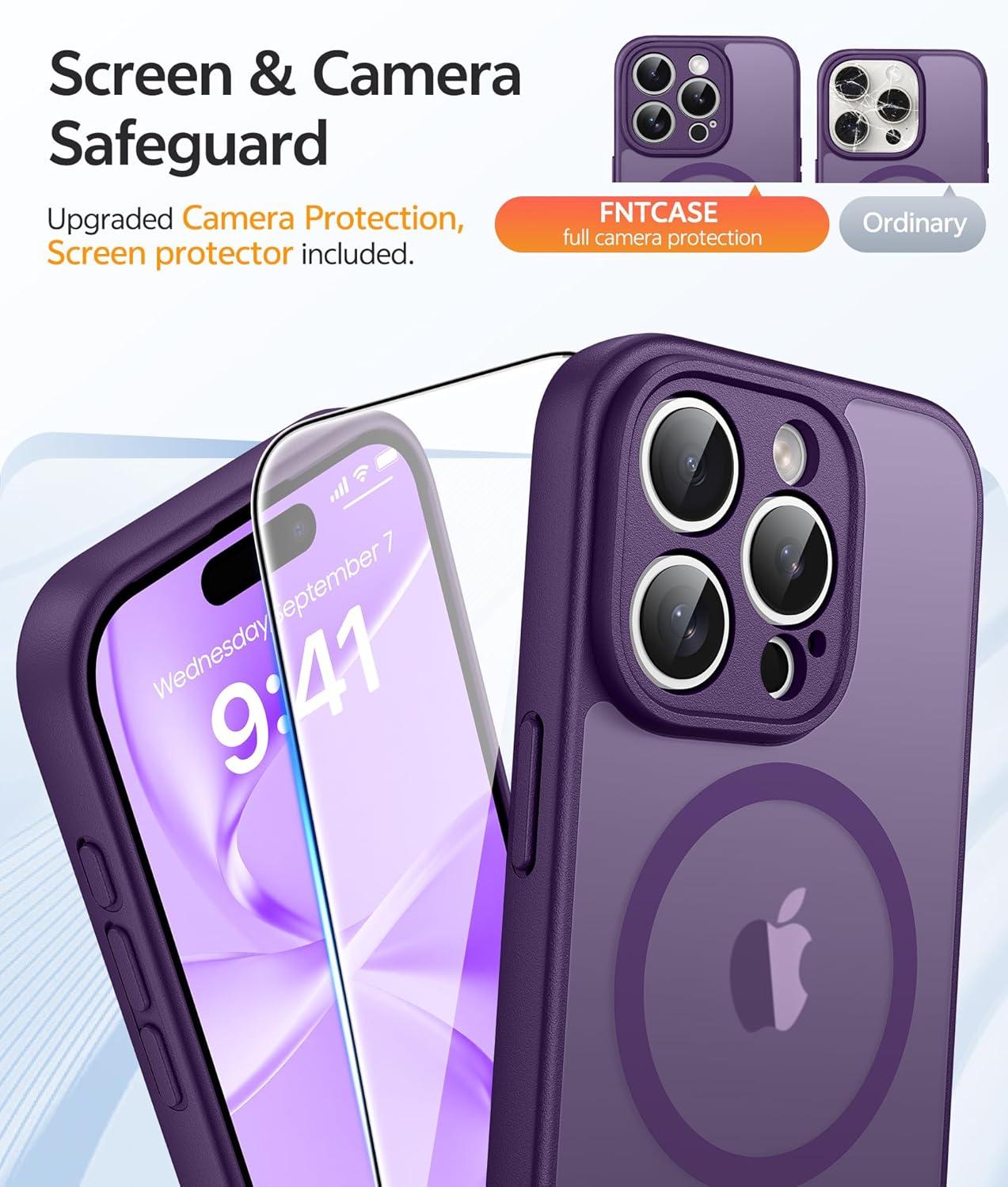 imageFNTCASE for Google Pixel 10a Case Compatible with Magsafe Translucent Matte Cases with Screen Protector Military Grade Shockproof Protective Magnetic Phone Cover for Pixel 10A BlackPurple