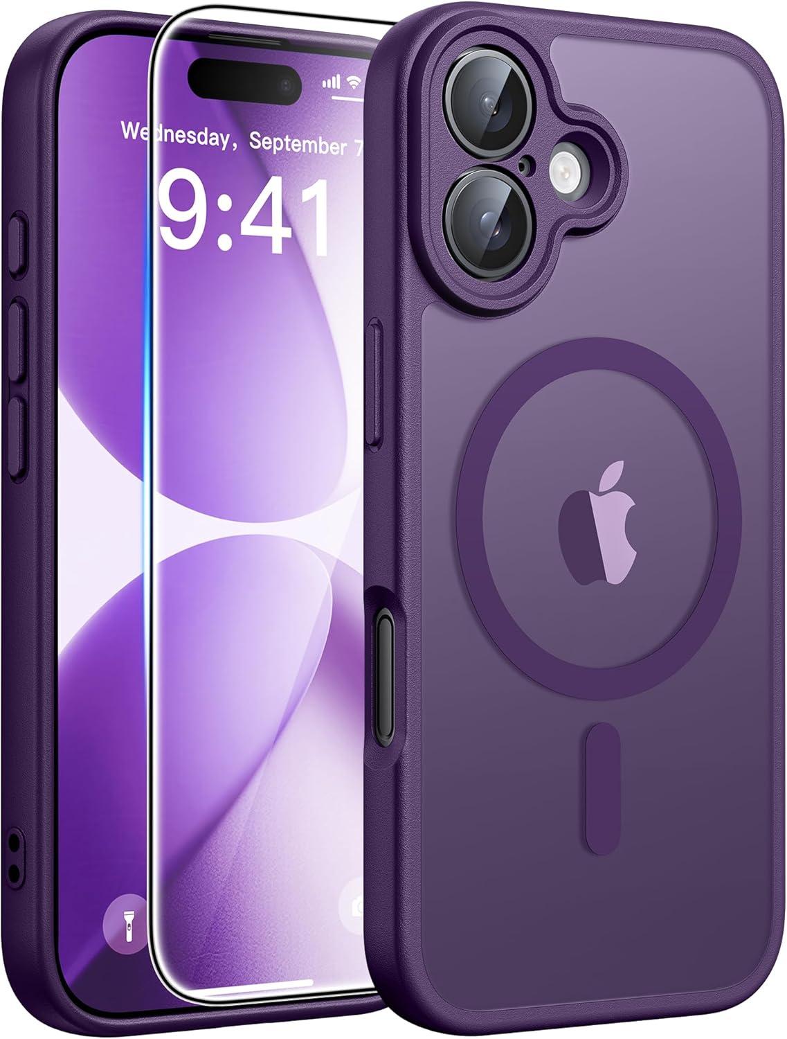 imageFNTCASE for Google Pixel 10a Case Compatible with Magsafe Translucent Matte Cases with Screen Protector Military Grade Shockproof Protective Magnetic Phone Cover for Pixel 10A BlackPurple