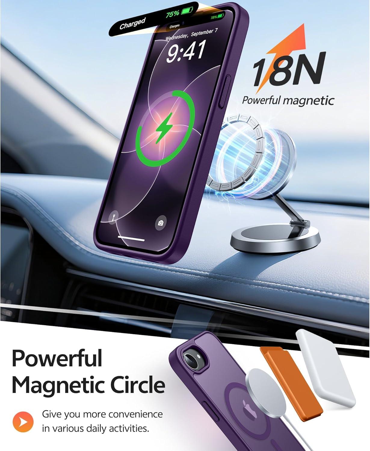 imageFNTCASE for Google Pixel 10a Case Compatible with Magsafe Translucent Matte Cases with Screen Protector Military Grade Shockproof Protective Magnetic Phone Cover for Pixel 10A BlackPurple