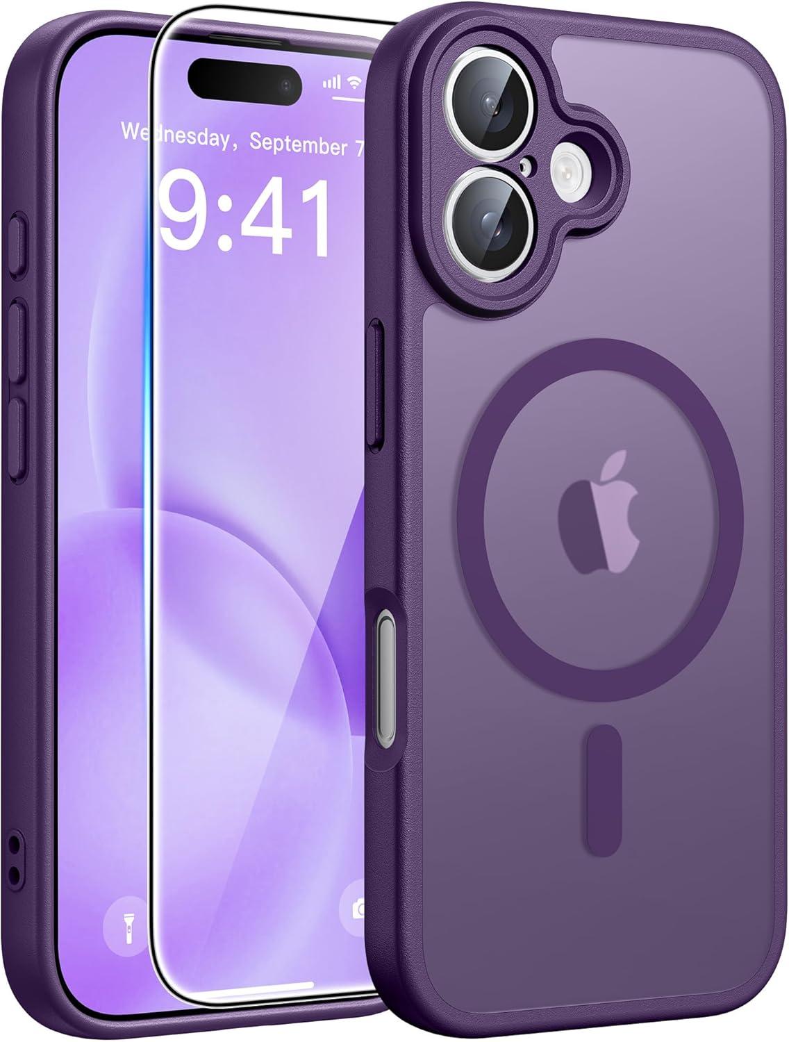 imageFNTCASE for Google Pixel 10a Case Compatible with Magsafe Translucent Matte Cases with Screen Protector Military Grade Shockproof Protective Magnetic Phone Cover for Pixel 10A BlackPurple