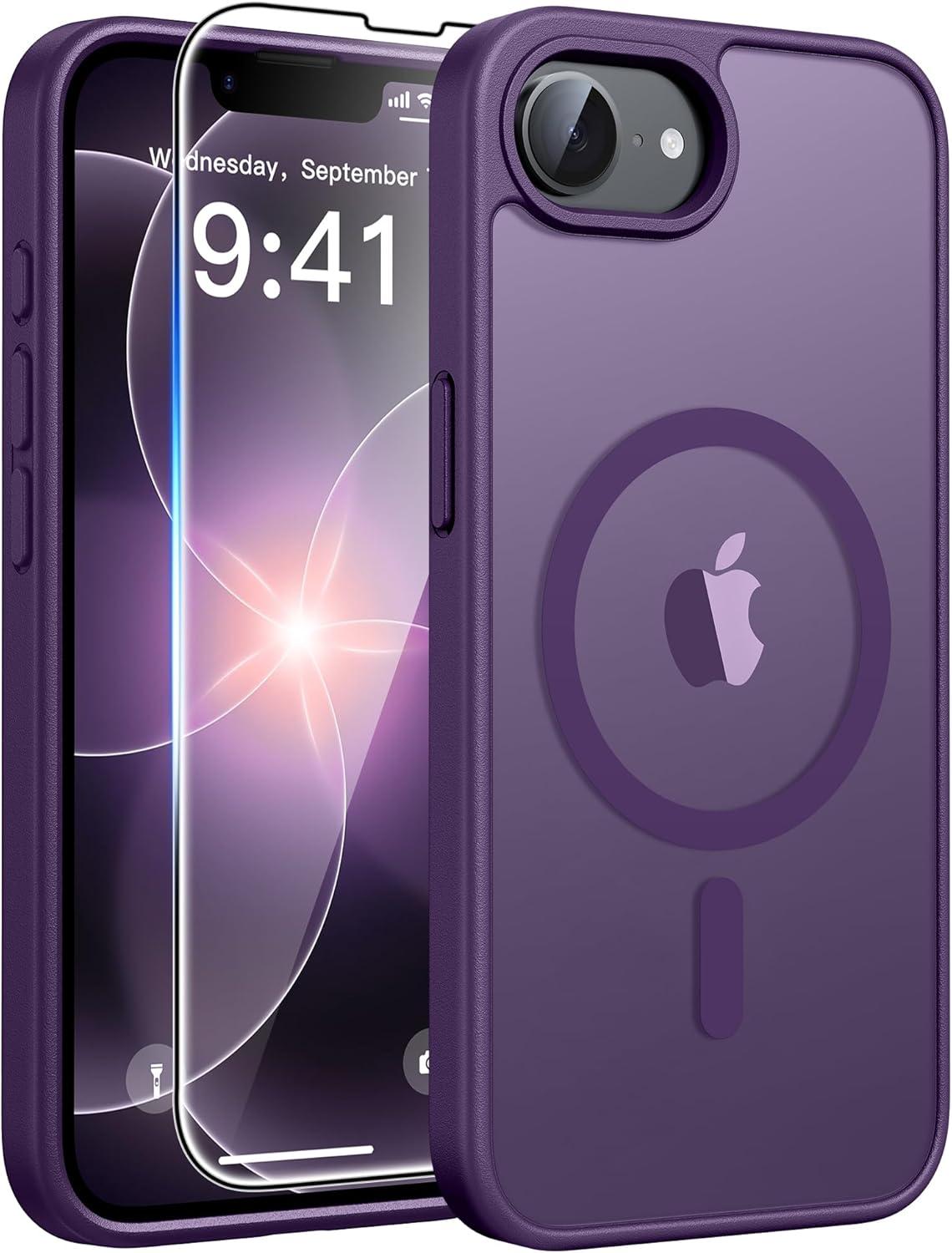imageFNTCASE for Google Pixel 10a Case Compatible with Magsafe Translucent Matte Cases with Screen Protector Military Grade Shockproof Protective Magnetic Phone Cover for Pixel 10A BlackPurple