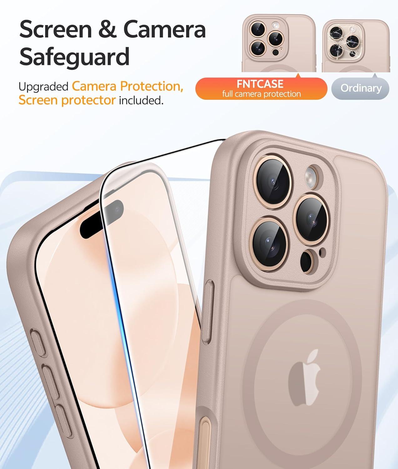 imageFNTCASE for Google Pixel 10a Case Compatible with Magsafe Translucent Matte Cases with Screen Protector Military Grade Shockproof Protective Magnetic Phone Cover for Pixel 10A BlackDesert Gold